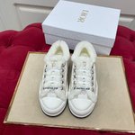 Dior Shoes Sneakers Grey White Embroidery Cotton Rubber TPU Oblique Sweatpants