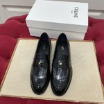 Celine Shoes Loafers Black Cowhide Genuine Leather Sheepskin Spring Collection Vintage