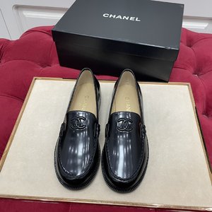 Chanel Shoes Loafers Engraving Genuine Leather Sheepskin Vintage