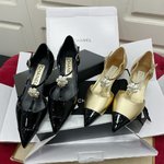 Chanel Shoes High Heel Pumps Sandals Black Gold Genuine Leather Lambskin Sheepskin Spring Collection