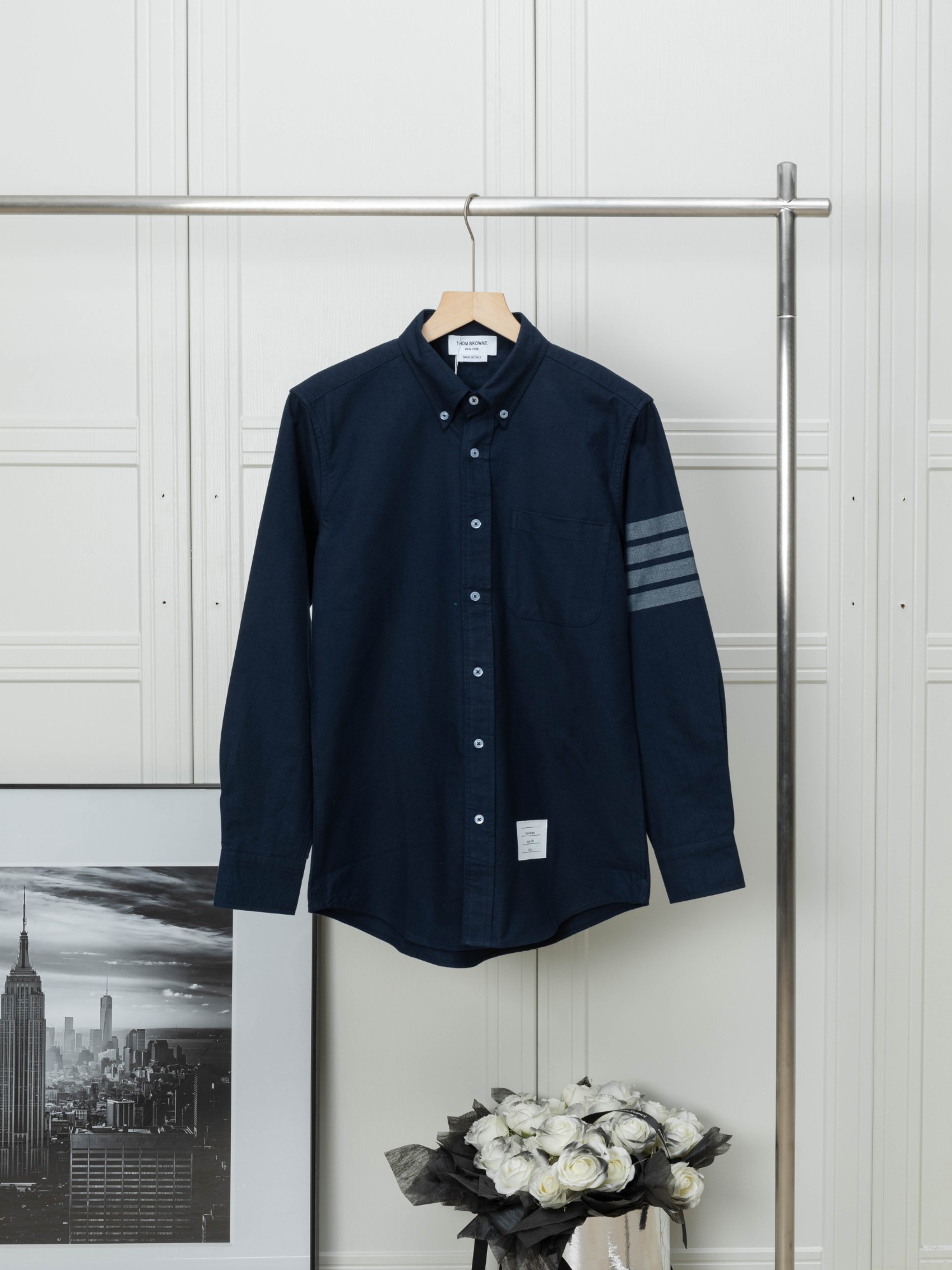 THOM BROWNE | Camisa de franela. Nuevo modelo de manga larga con cuatro rayas en la manga, unisex, de algodón cepillado…