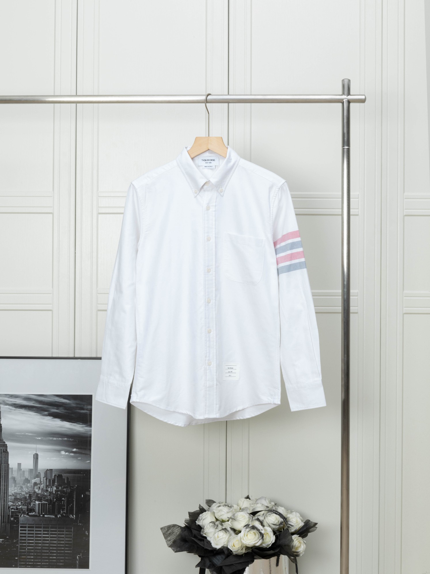 (TB clásico de cuatro rayas rojas y azules de manga larga) Nuevo THOM BROWNE. Tom Brown. TB camisa de manga l…