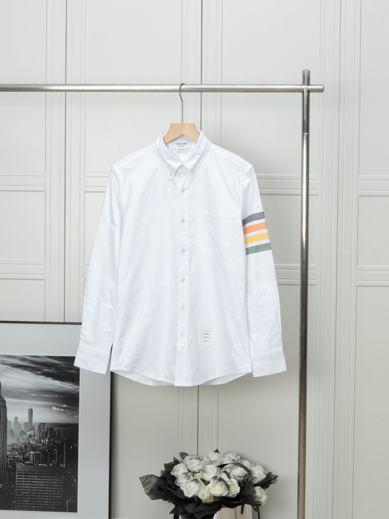 Nueva camisa THOM BROWNE arcoíris de manga larga de una sola manga. Tejido de oxford idéntico al original, suave y tran…