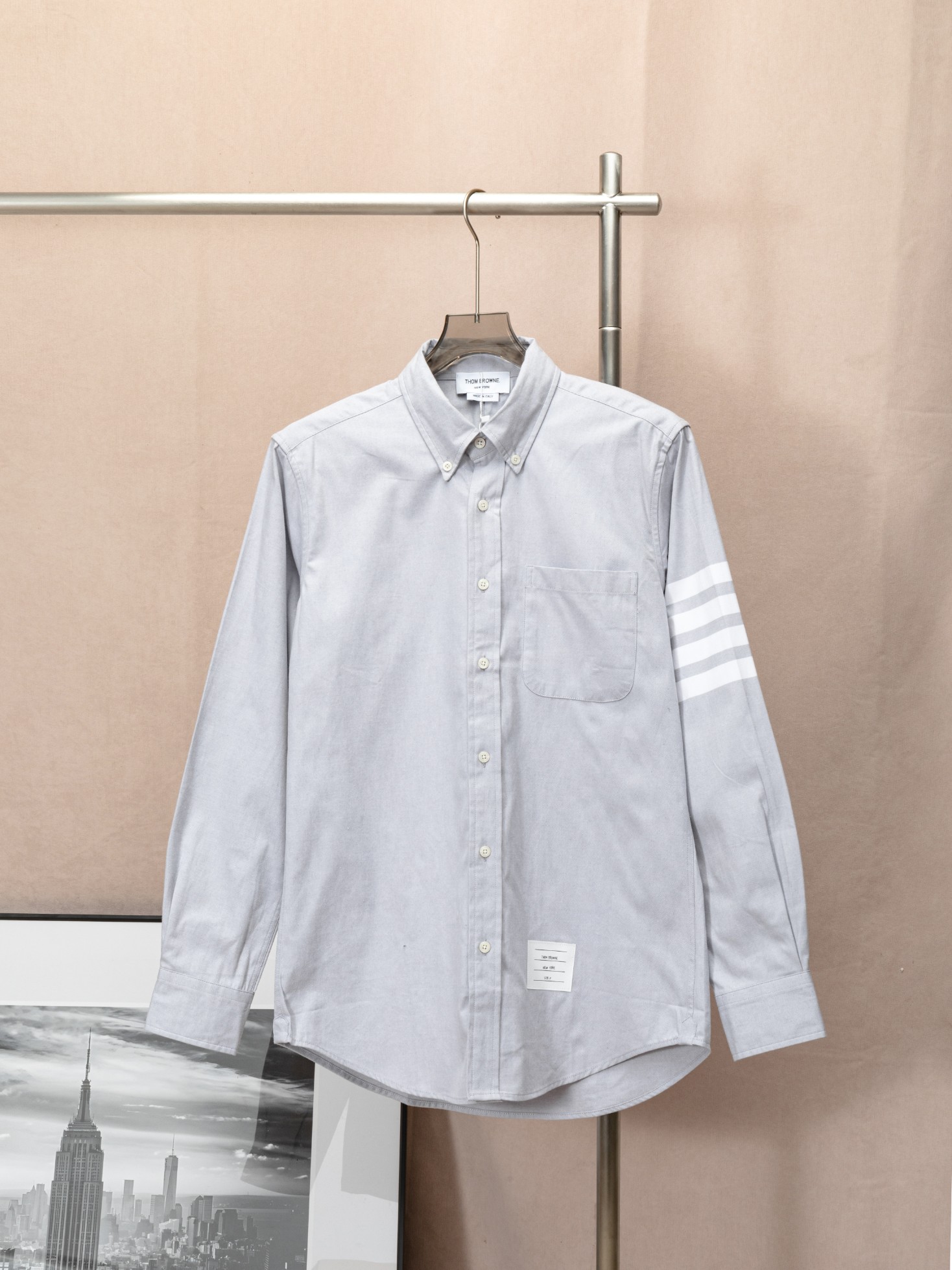 THOM BROWNE, Tom Brown. Camisa clásica de manga larga de franela a cuadros de color tejido de alta densidad. Versión co…