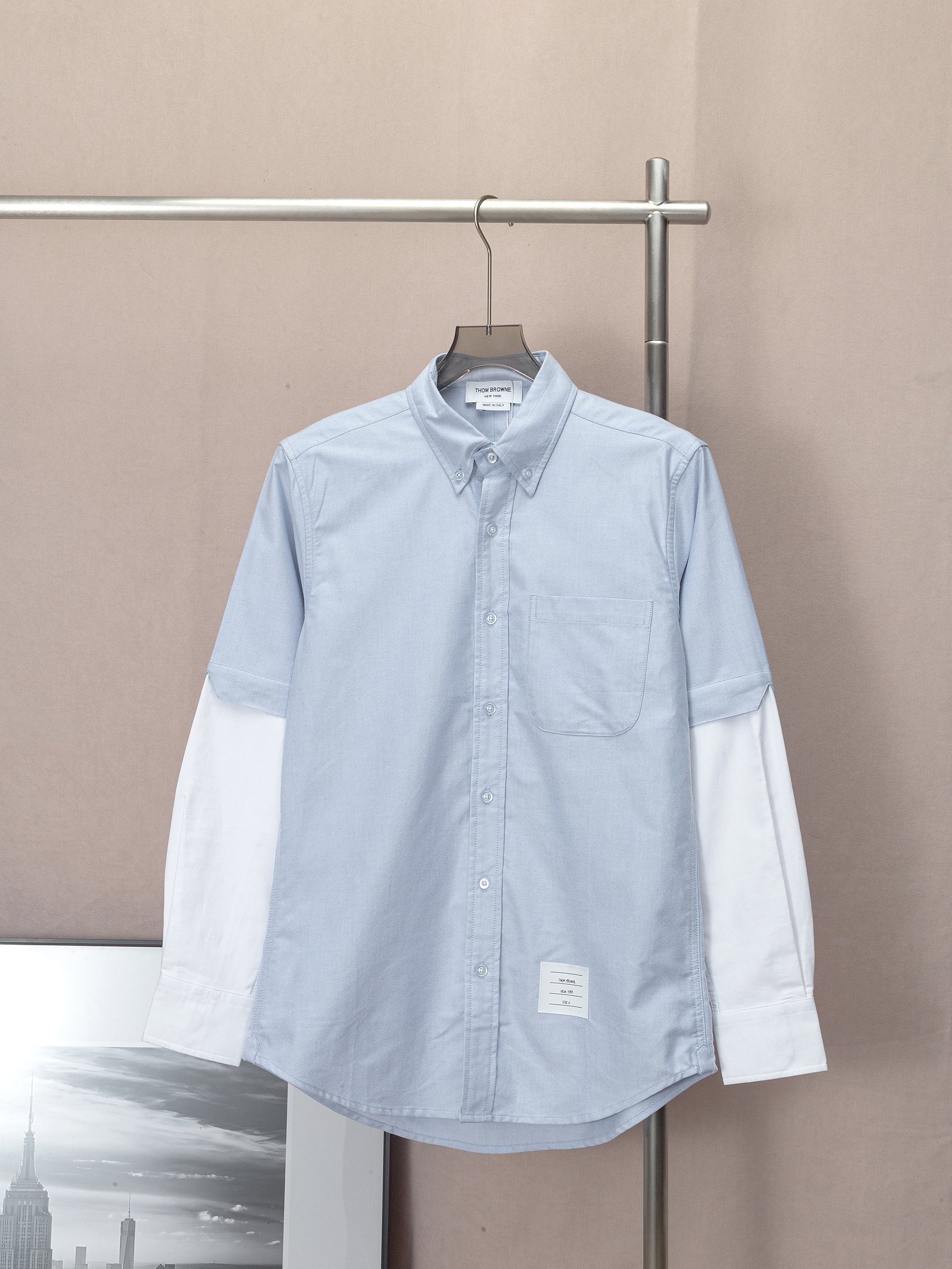 Camisa de manga larga de oxford con mangas de contraste y cuello a contraste de Thom Browne. Realmente saber vestir cam…