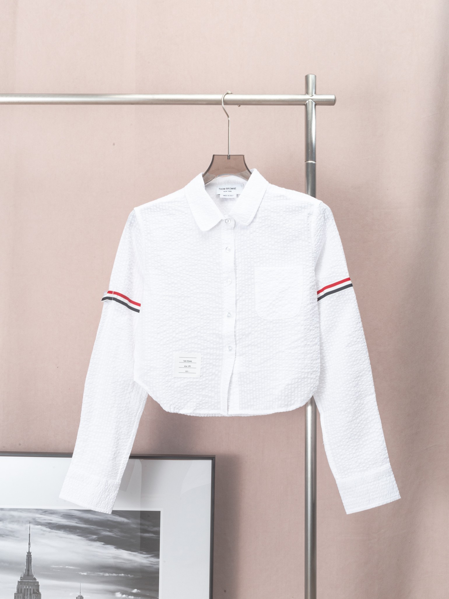 Camisa de mujer THOM BROWNE · Tom Brown, nueva, de corte cropped, con volantes, de popelín, manga larga, con doble etiq…