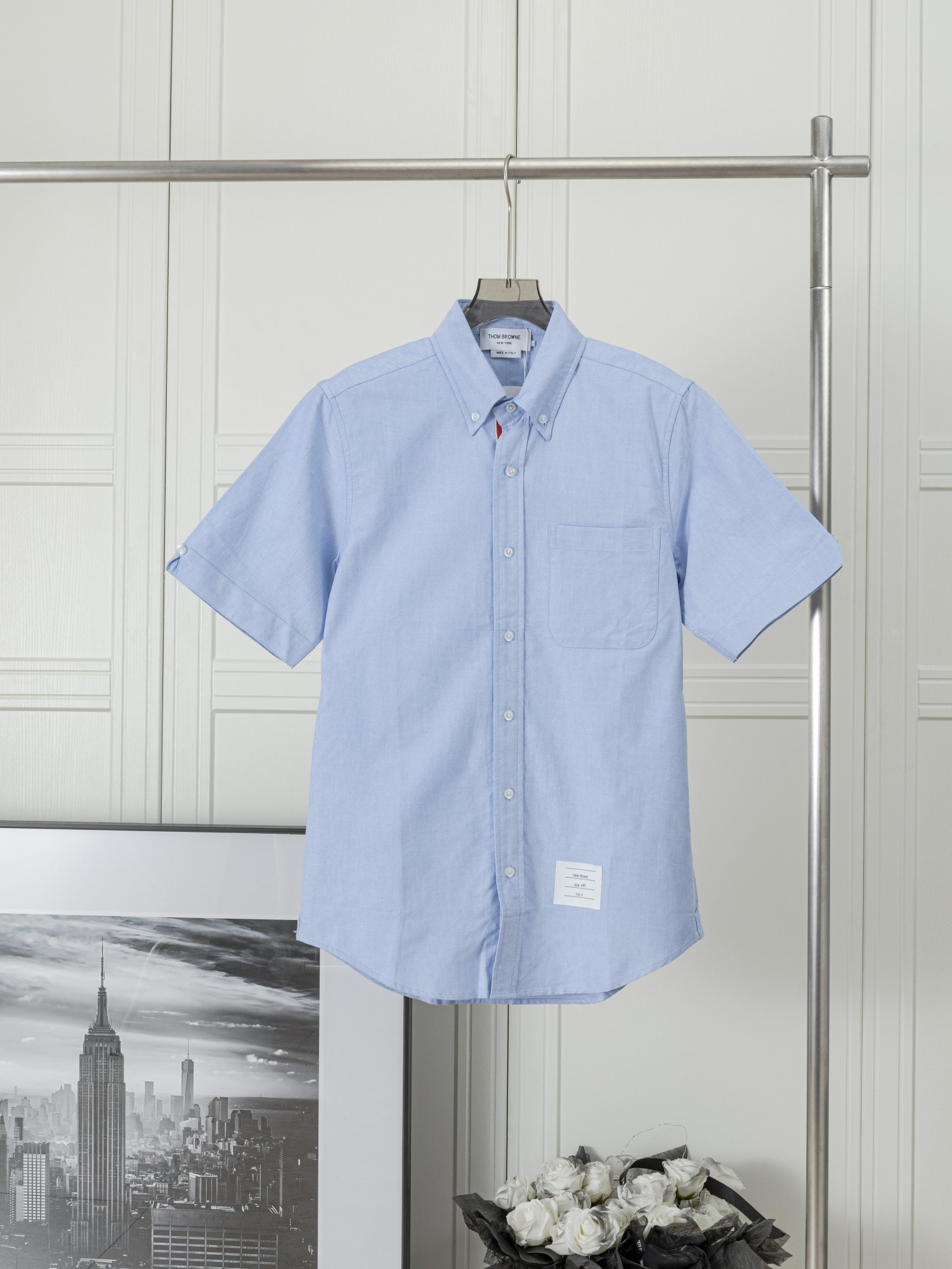𝑻𝒉𝒐𝒎 𝑩𝒓𝒐𝒘𝒏𝒆 🇳🇱 Camisa clásica de manga corta con cinta interior roja, blanca y azul, unisex, tela de oxford…