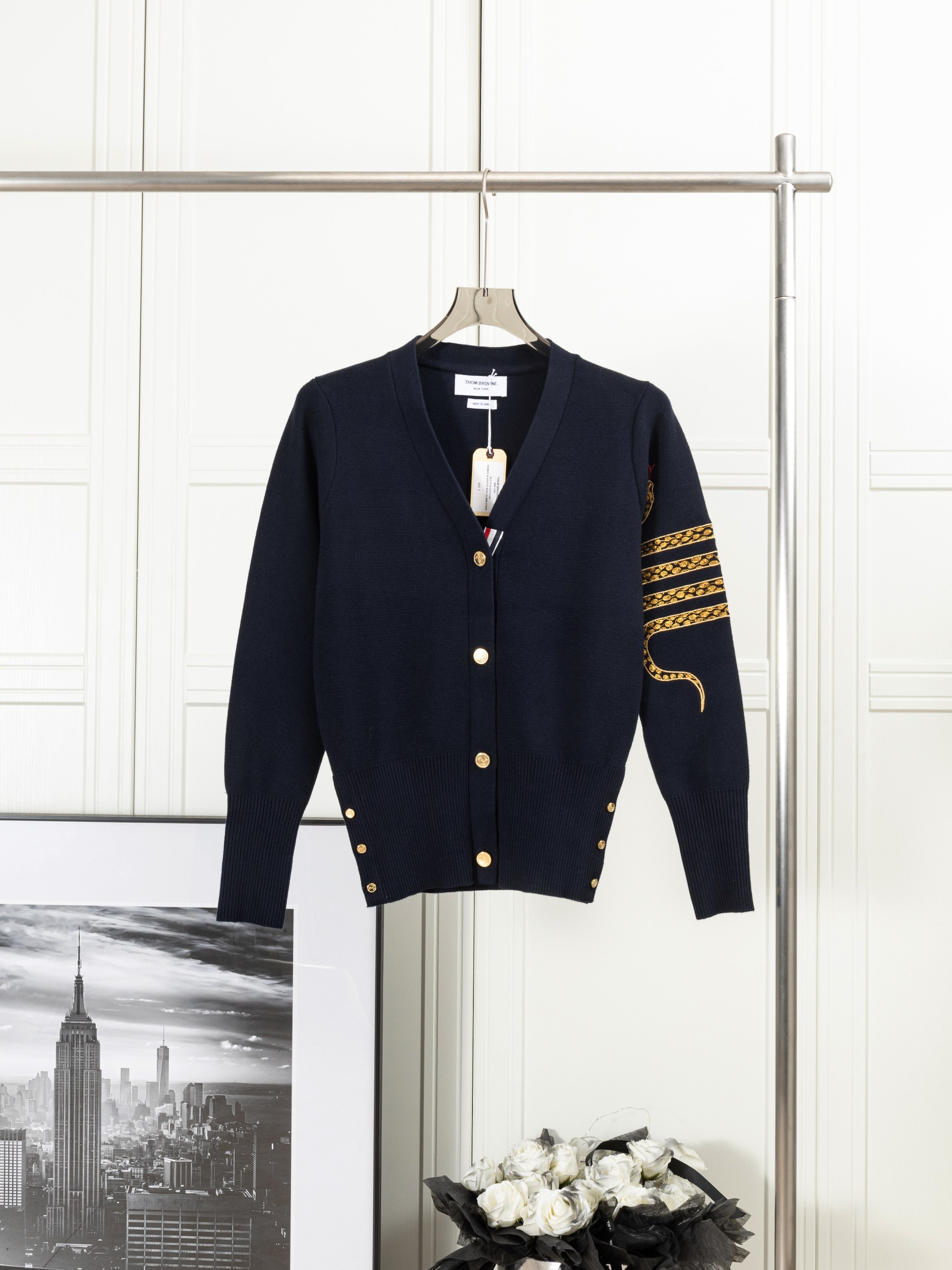 𝑻𝒉𝒐𝒎 𝑩𝒓𝒐𝒘𝒏𝒆 Year of the Snake arm embroidery cardigan (women's). Thom Browne: Year of the Snake arm embroider…
