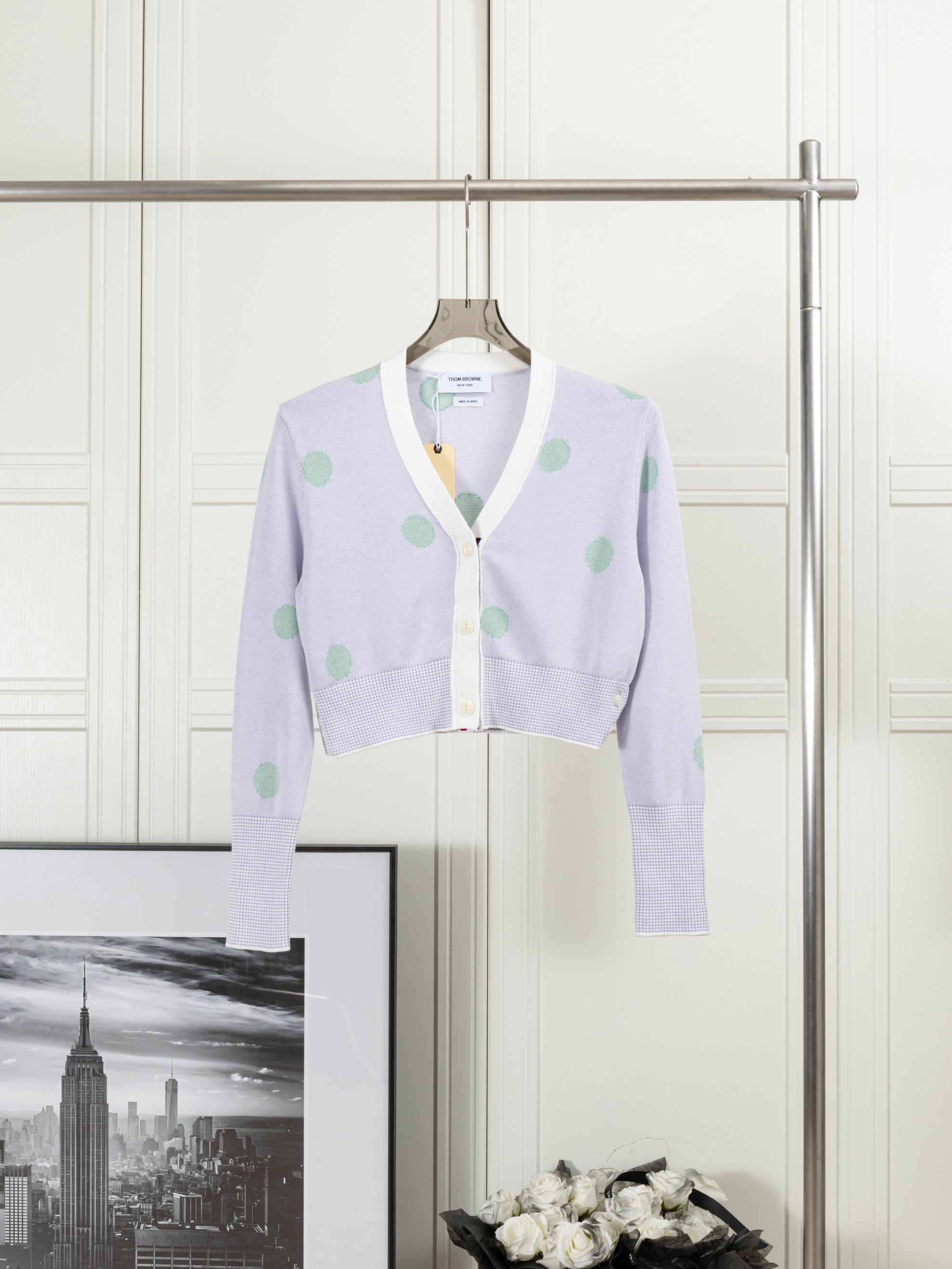 𝑻𝒉𝒐𝒎 𝑩𝒓𝒐𝒘𝒏𝒆 波点高腰开衫（女款） Thom Browne:波点高腰开衫 1:1 原版定制面料 辅料 颜色: 薰衣紫 尺码：012 码