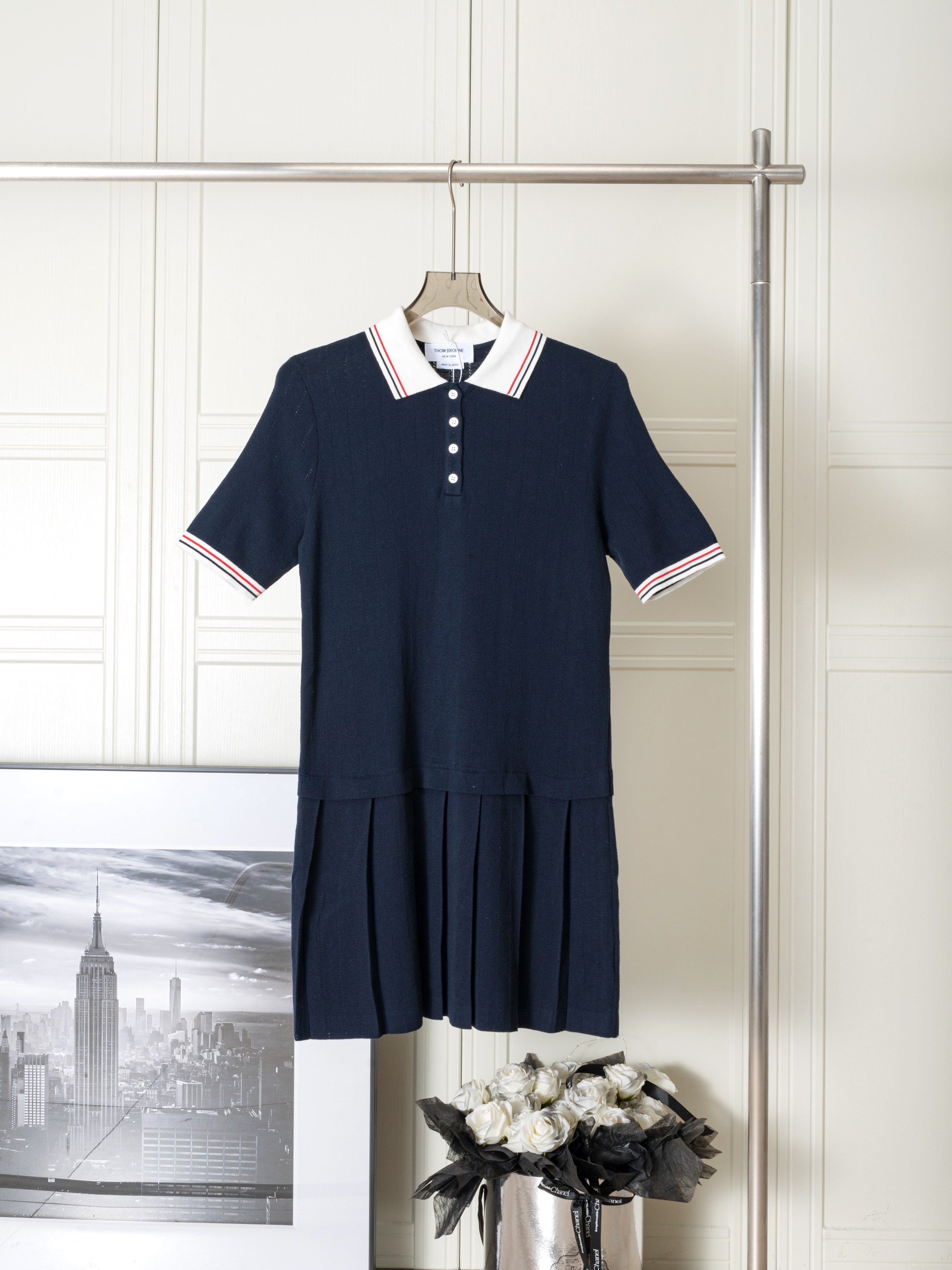 𝑻𝒉𝒐𝒎 𝑩𝒓𝒐𝒘𝒏𝒆 cotton pleated polo collar dress (original order, top quality) Thom Browne: cotton pleated polo c…