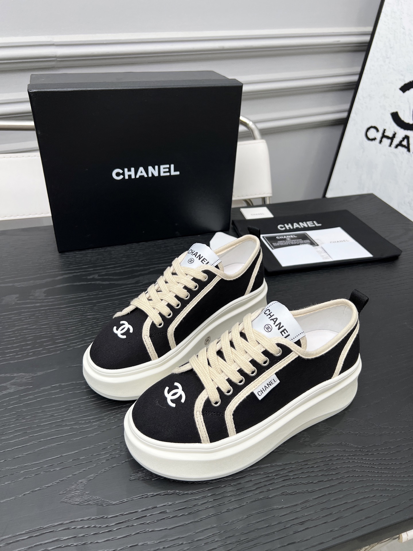 CHANEL 2025C Sneakers, Black and White, Lambskin Lining, TPU Sole 4 i1745481616281 6713 0 1