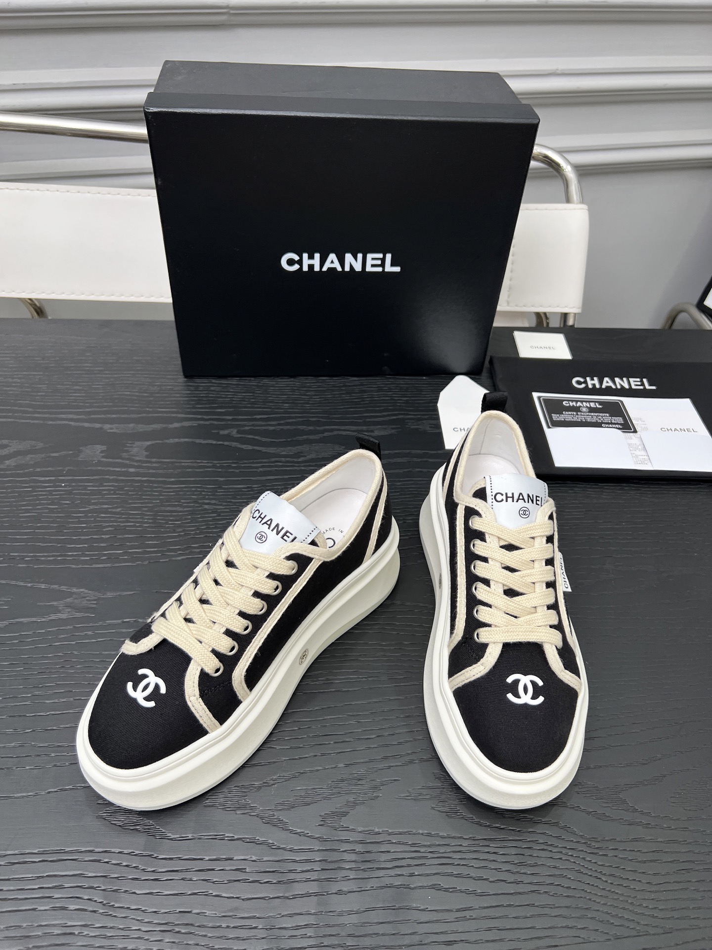 CHANEL 2025C Sneakers, Black and White, Lambskin Lining, TPU Sole 3 i1745481616293 1449 0 0
