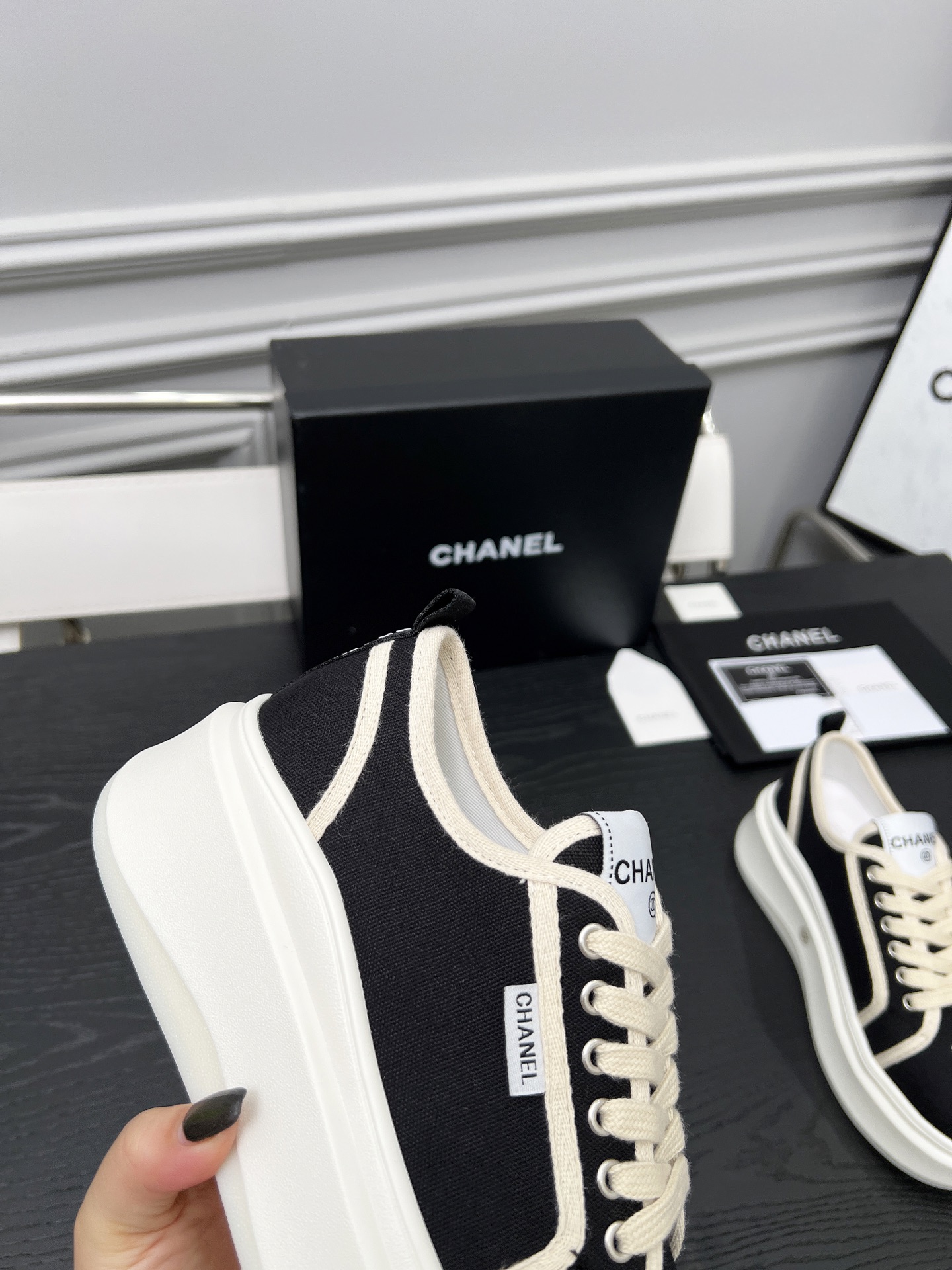 CHANEL 2025C Sneakers, Black and White, Lambskin Lining, TPU Sole 8 i1745481618519 6207 0 6