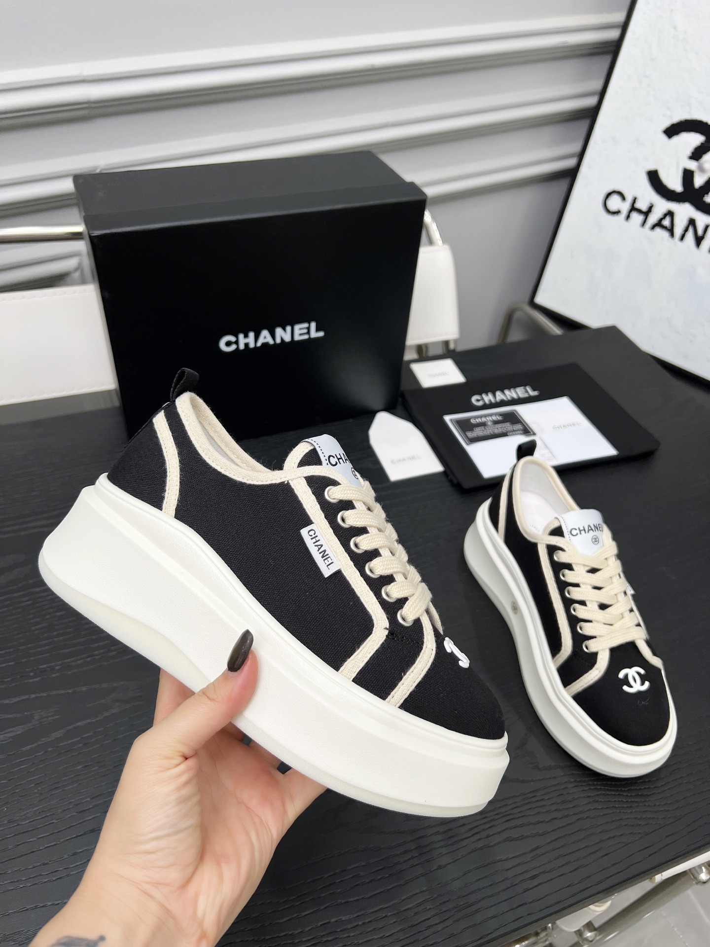 CHANEL 2025C Sneakers, Black and White, Lambskin Lining, TPU Sole 1 CHANEL 2025C Sneakers, Black and White, Lambskin Lining, TPU Sole