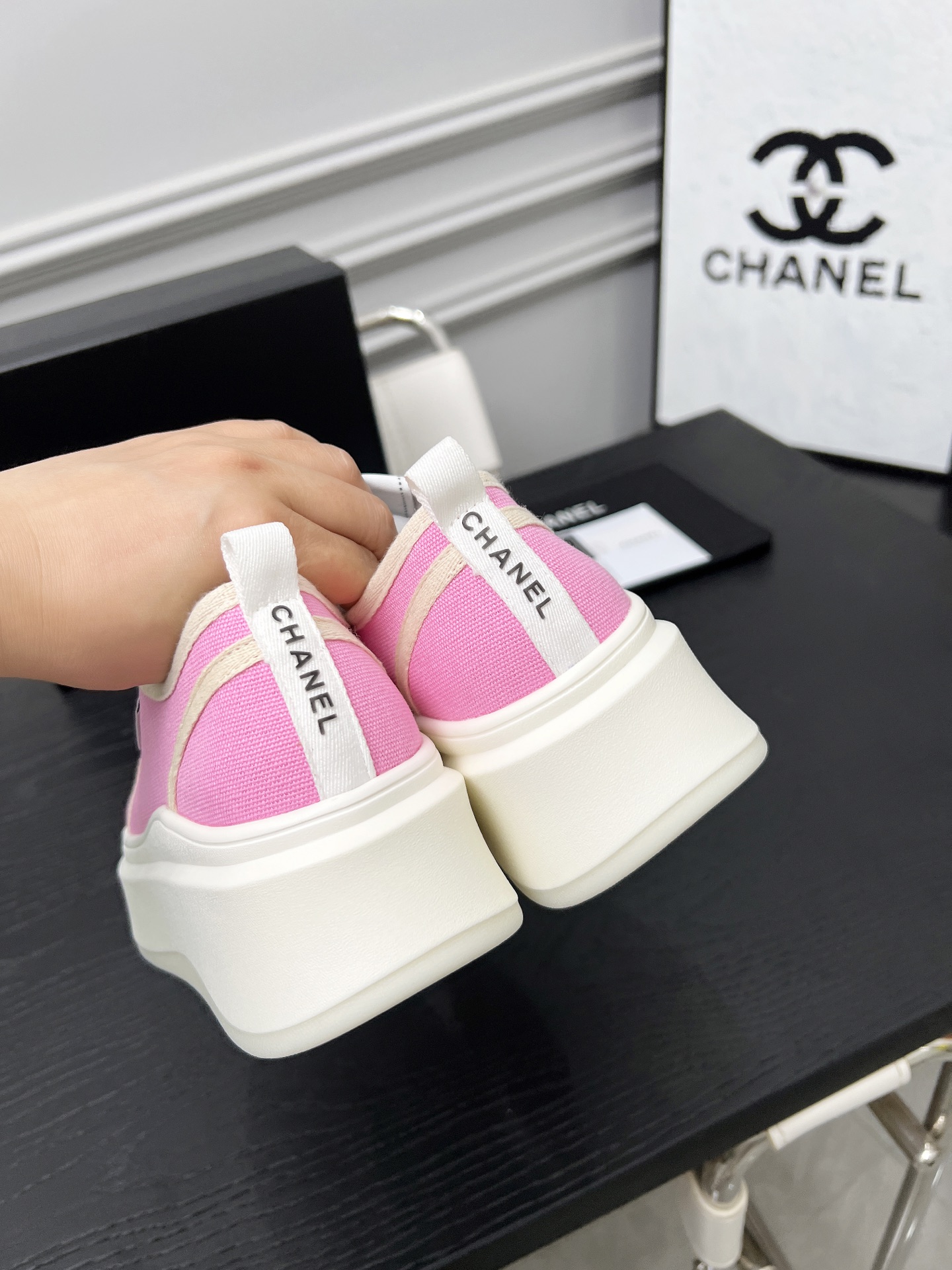 CHANEL 2025C Pink Canvas Platform Sneakers Designer Collaboration 5 i1745481635676 5958 0 3