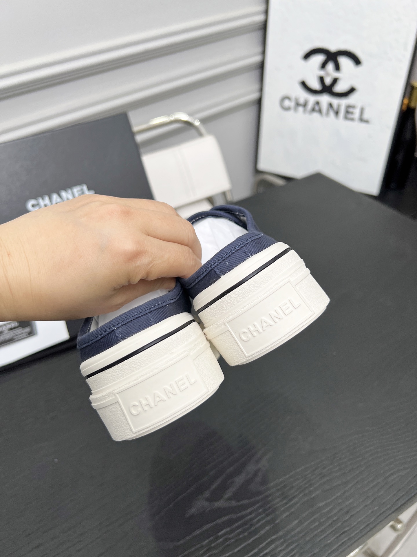 Chanel Women's Canvas Platform Mules, Navy Blue, Sizes 35-40 8 i1746325244192 8485 0 3