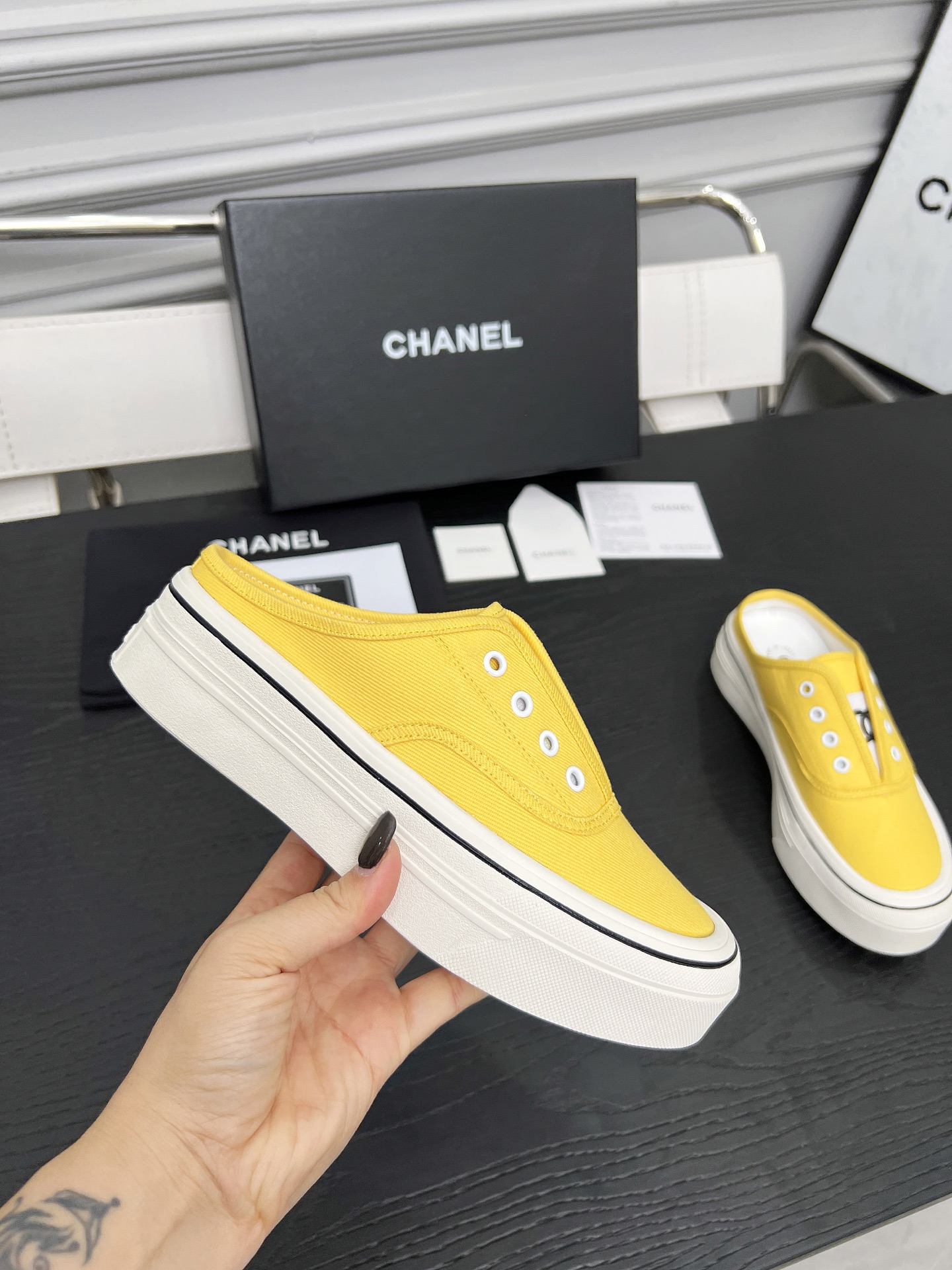 Chanel Canvas Platform Mules: Lightweight, Comfortable, and Stylish Mules 5 i1746325267282 4804 0 0