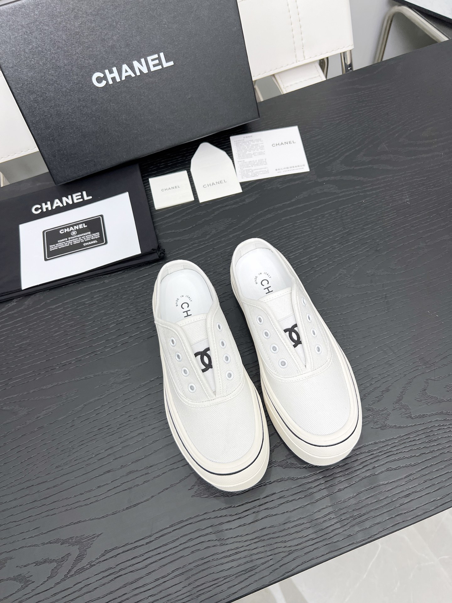 Chanel Women's White Canvas Platform Cookie Shoes Slip-Ons 5 i1746325285109 9117 0 5