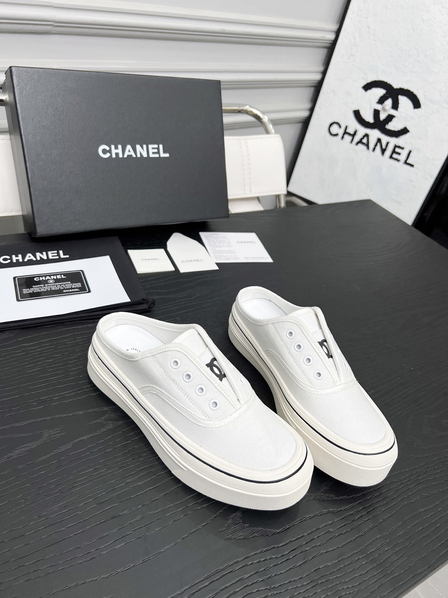 Chanel Women's White Canvas Platform Cookie Shoes Slip-Ons 2 i1746325285172 1116 0 7