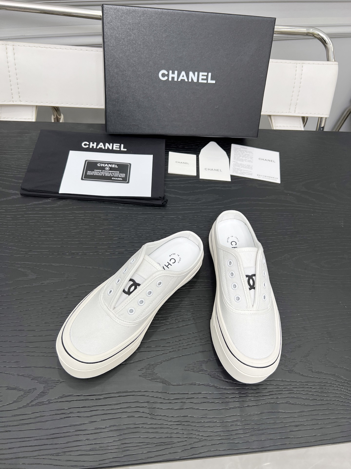 Chanel Women's White Canvas Platform Cookie Shoes Slip-Ons 10 i1746325287606 72 0 6