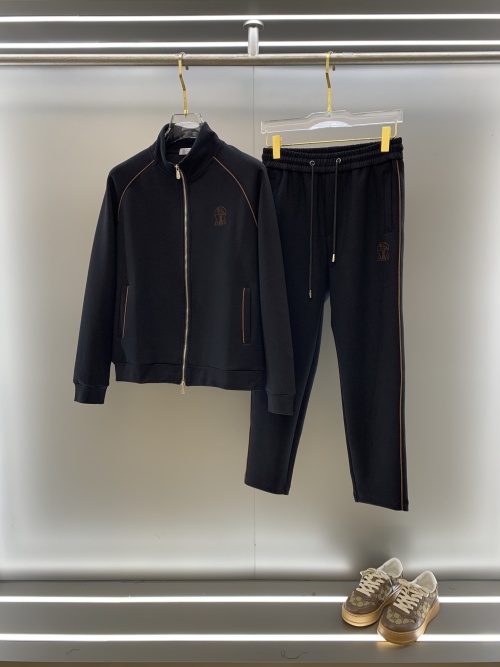 Brunello Cucinelli Men's Black Cotton Blend Tracksuit with Embroidered Logo 1 Brunello Cucinelli Men's Black Cotton Blend Tracksuit with Embroidered Logo
