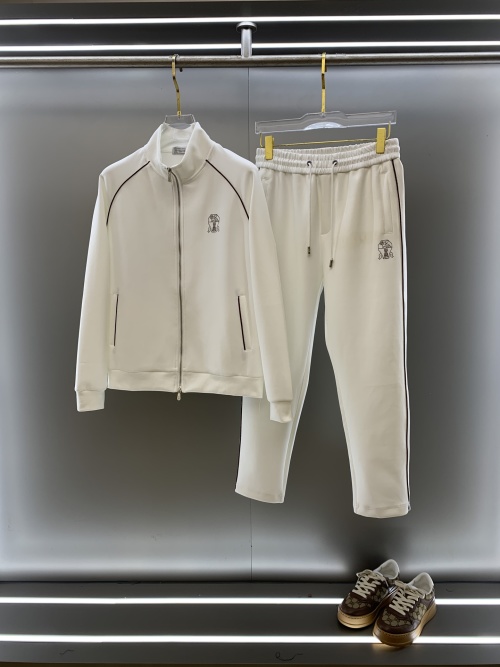 Brunello Cucinelli White Cotton-Blend Tracksuit with Embroidered Logo 1 Brunello Cucinelli White Cotton-Blend Tracksuit with Embroidered Logo