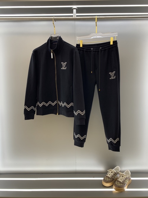 Louis Vuitton Men's Black Cardigan Set with Embroidered Pattern 1 Louis Vuitton Men's Black Cardigan Set with Embroidered Pattern