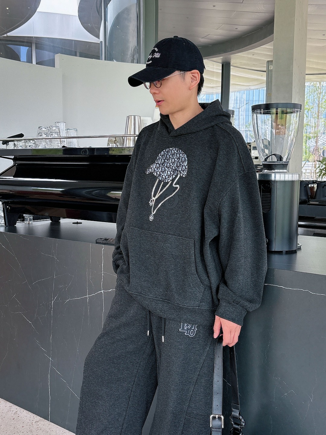 Dior Charcoal Floral Hoodie and Pants Set