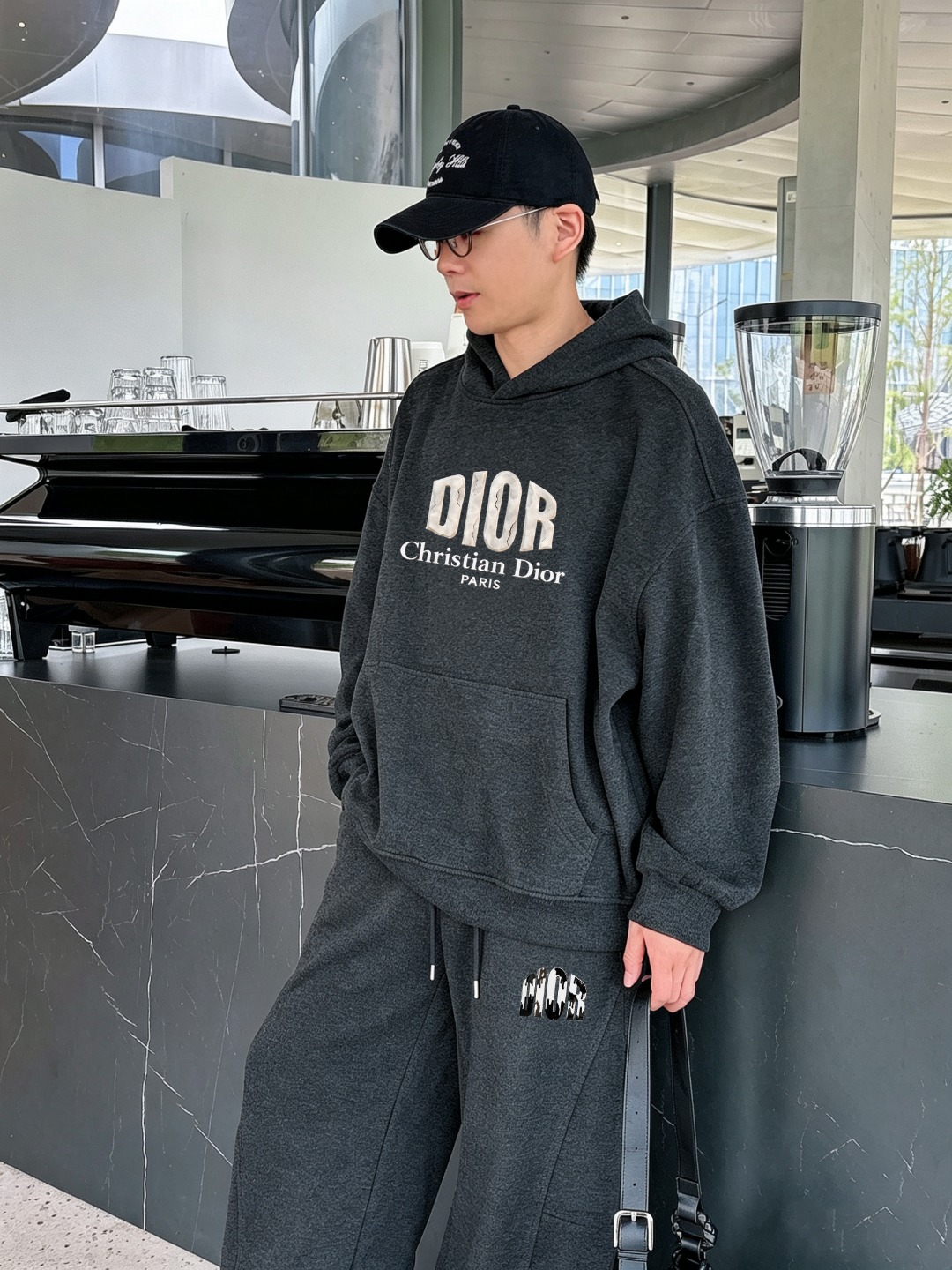 Dior Charcoal Logo Hoodie and Pants Set