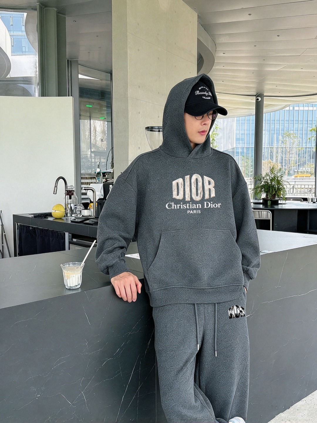 Dior Gray Logo Hoodie and Pants Set