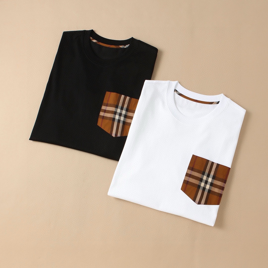 Burberry Kopiëren
 Kleding T-Shirt Zwart Wit Borduurwerk Unisex Lentecollectie Korte mouw