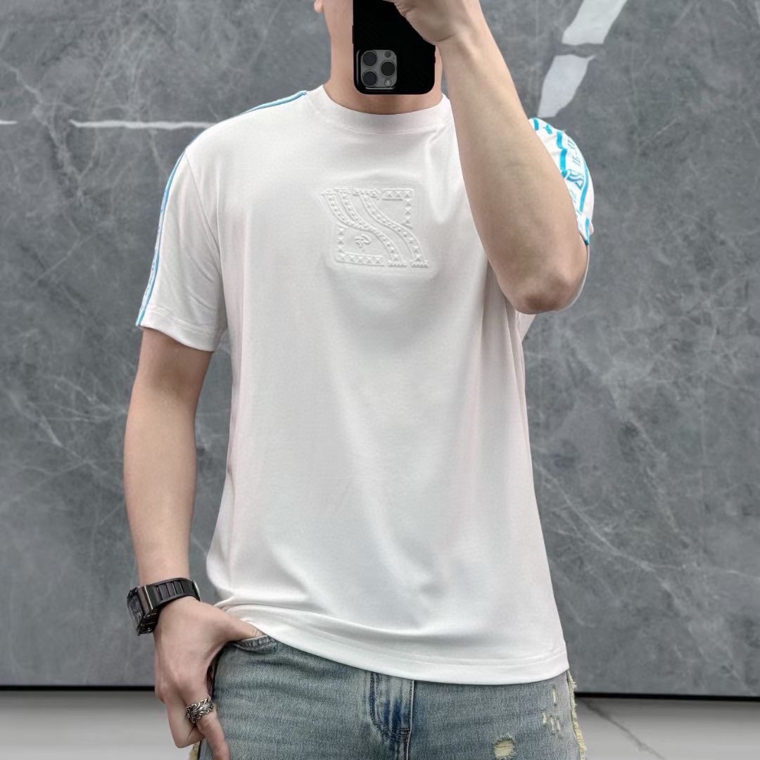 Balenciaga Kleding T-Shirt Zwart Wit Borduurwerk Mannen Lente/Zomercollectie Fashion Korte mouw