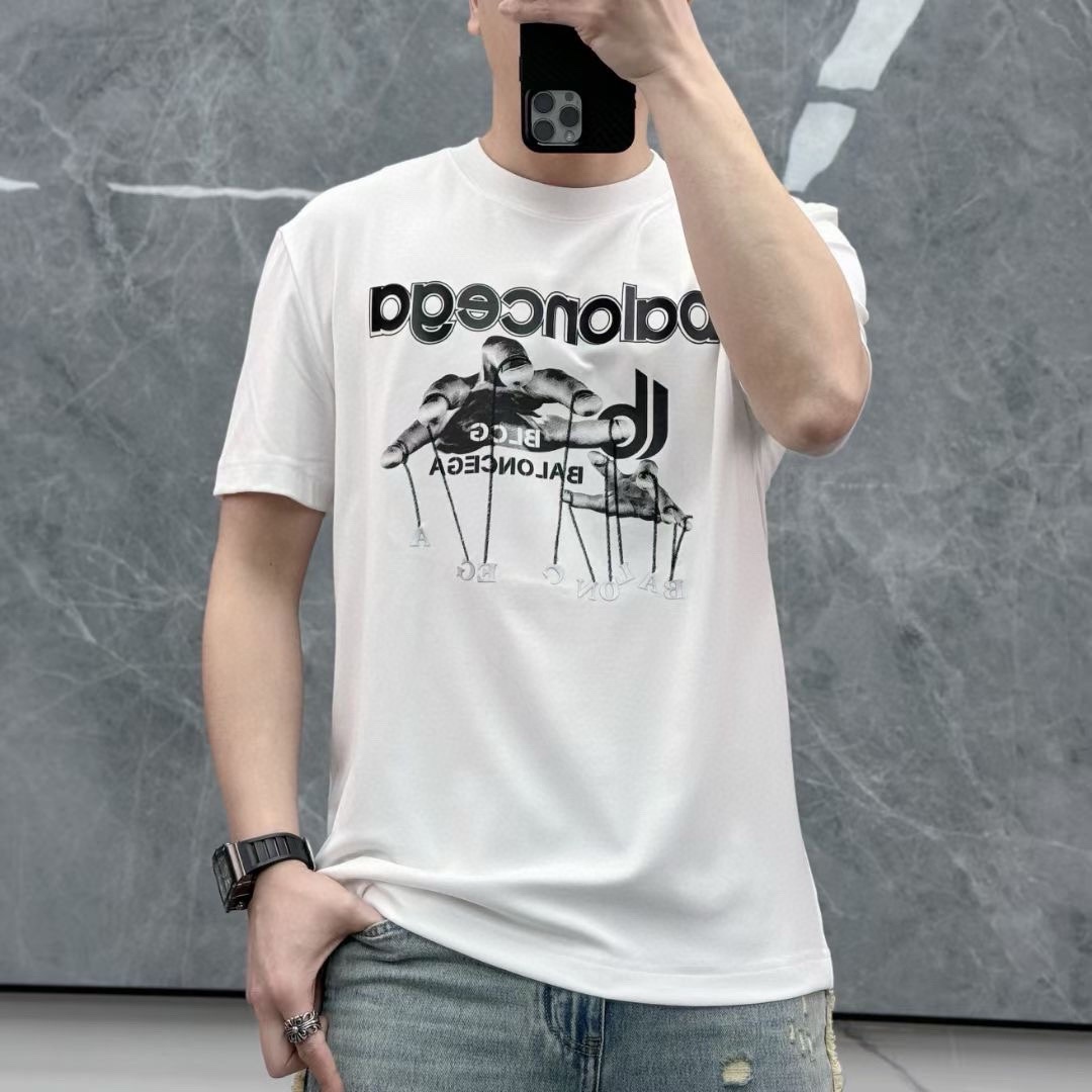 Balenciaga Kleding T-Shirt Zwart Wit Mannen Lente/Zomercollectie Fashion Korte mouw