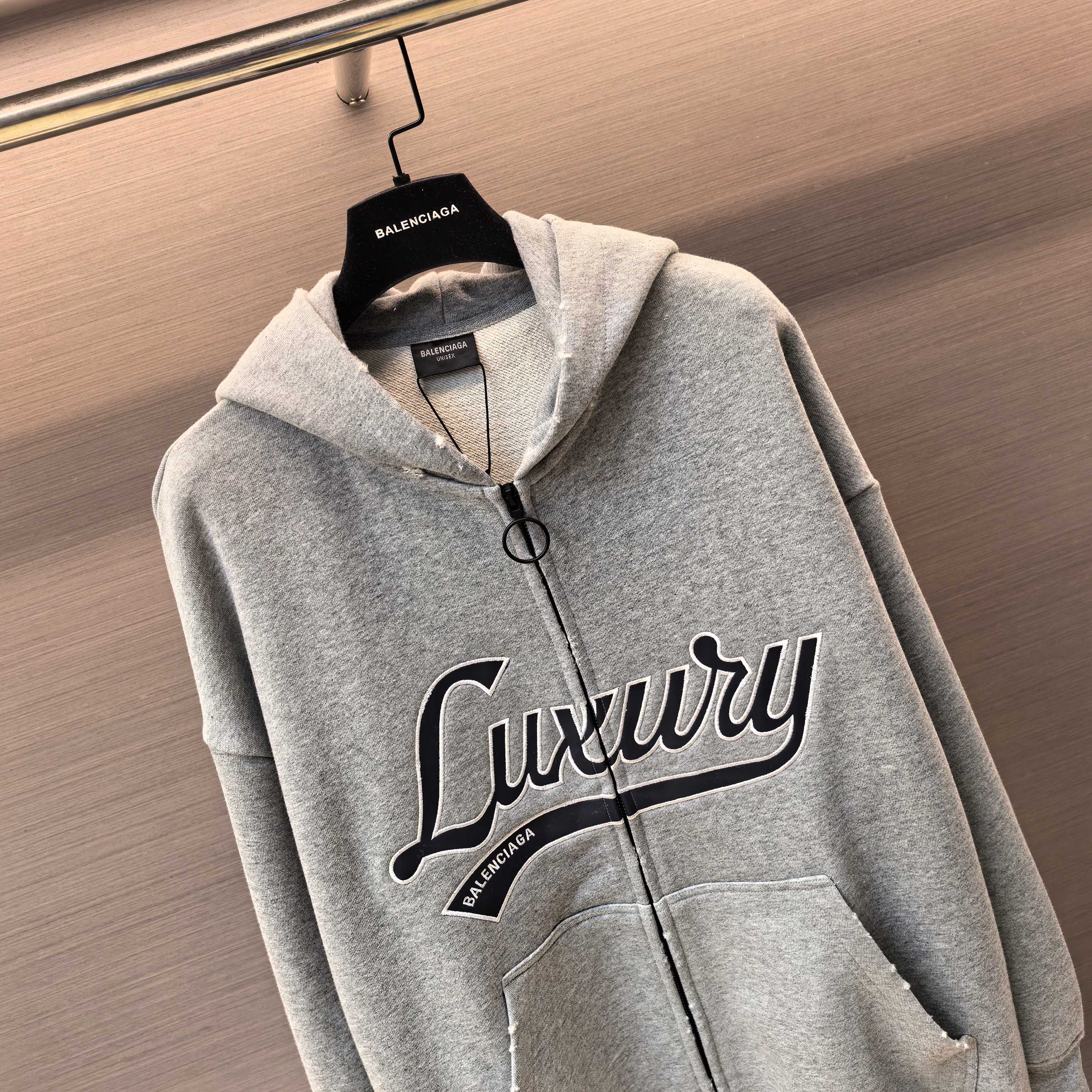 Balenciaga Luxury Embroidered Gray Zip-Up Hoodie 3 a1757151890582 2884