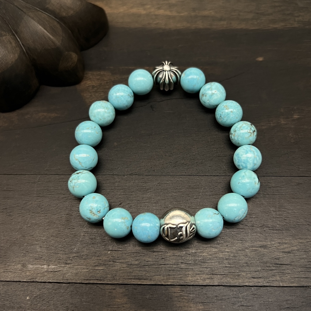 NO:385773,Croxin Turquoise Two Silver Bead Bracelet 8mm 10mm No. 0080260, jewelry quality, chrome hearts19860909克罗心绿松石二银珠子手串 8mm 10mm 编号0080260,饰品精品,chrome hearts,Jewelry