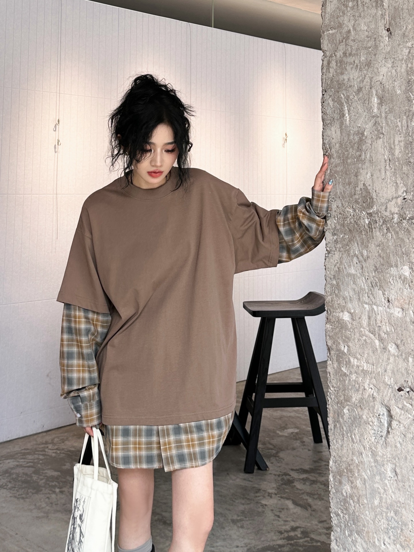 NO:317374,ACNE｜New long-sleeved, polished cotton fabric, spliced ​​custom plaid shirt, fake two-piece design feels full, loose style is not picky, size Sml, acne studios, shirts, alexander wang19860909ACNE｜新款长袖,磨毛棉面料,拼接定制格纹衬衫,假两件设计感十足,宽松版型不挑人,尺码Sml,,acne studios,shirts,alexander wang,Women's clothing