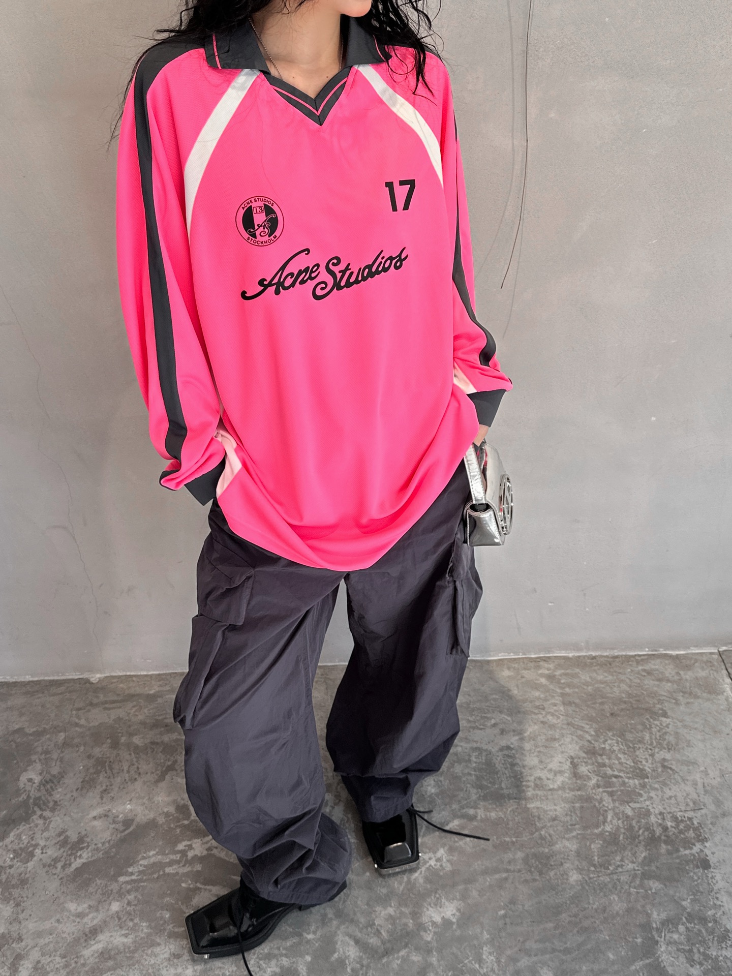 NO:318191,ACNE｜New long-sleeved, pure cotton blended fabric, mesh fiber breathable quick-drying jersey design cool and fashionable, bright line edged sports and leisure, contrasting color design sports and leisure, loose style for men and women, size Sml, acne studios, alexander wang19860909ACNE｜新款长袖,纯棉混纺面料,网状纤维透气速干球衣设计酷帅时尚,明线包边运动休闲,撞色设计运动休闲,宽松版型男女同款,尺码Sml,,acne studios,alexander wang,Women's clothing