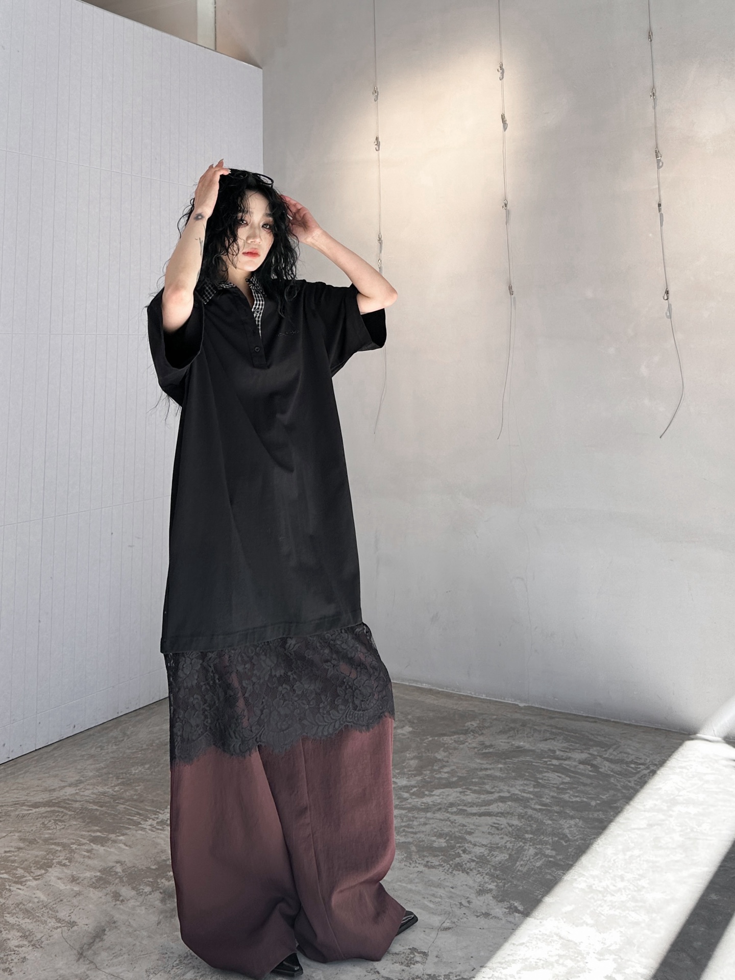 NO:318196,NEW｜New T-skirt, pure cotton fabric soft and comfortable, neckline spliced ​​plaid fabric, hem with lace full of femininity, size Sml, skirts, alexander wang19860909NEW｜新款t裙,纯棉面料柔软舒适,领口拼接格纹面料,下摆搭配蕾丝女人味十足,尺码Sml,,skirts,alexander wang,Women's clothing