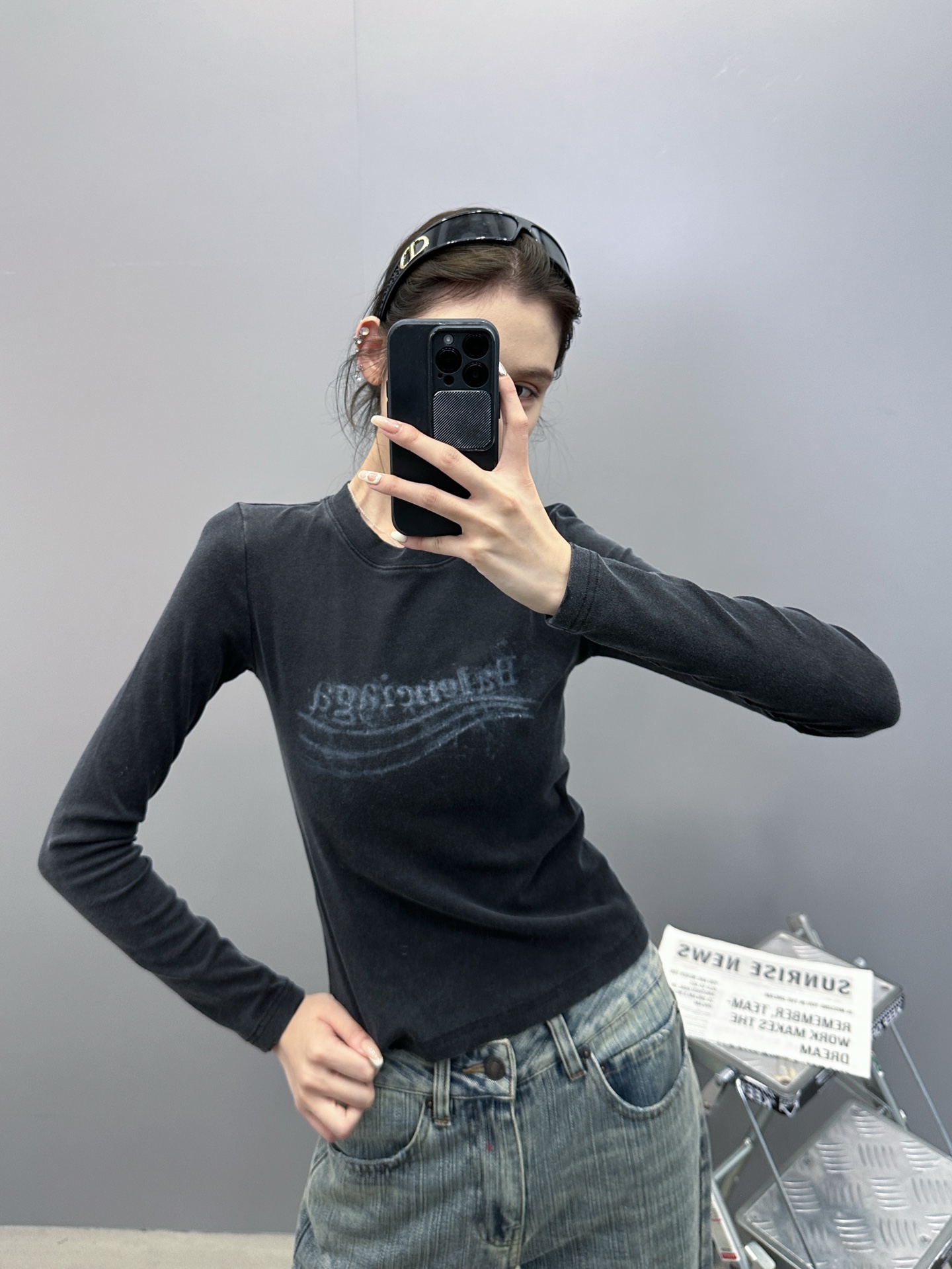 NO:468214,Paris ｜ New long-sleeved base, ready-to-wear washing and stir-fry color hanging grinding process plus garment printing, size sml, alexander wang19860909巴黎 ｜ 新款长袖打底,成衣洗水炒色吊磨工艺加成衣印花,尺码sml,,alexander wang,Women's clothing