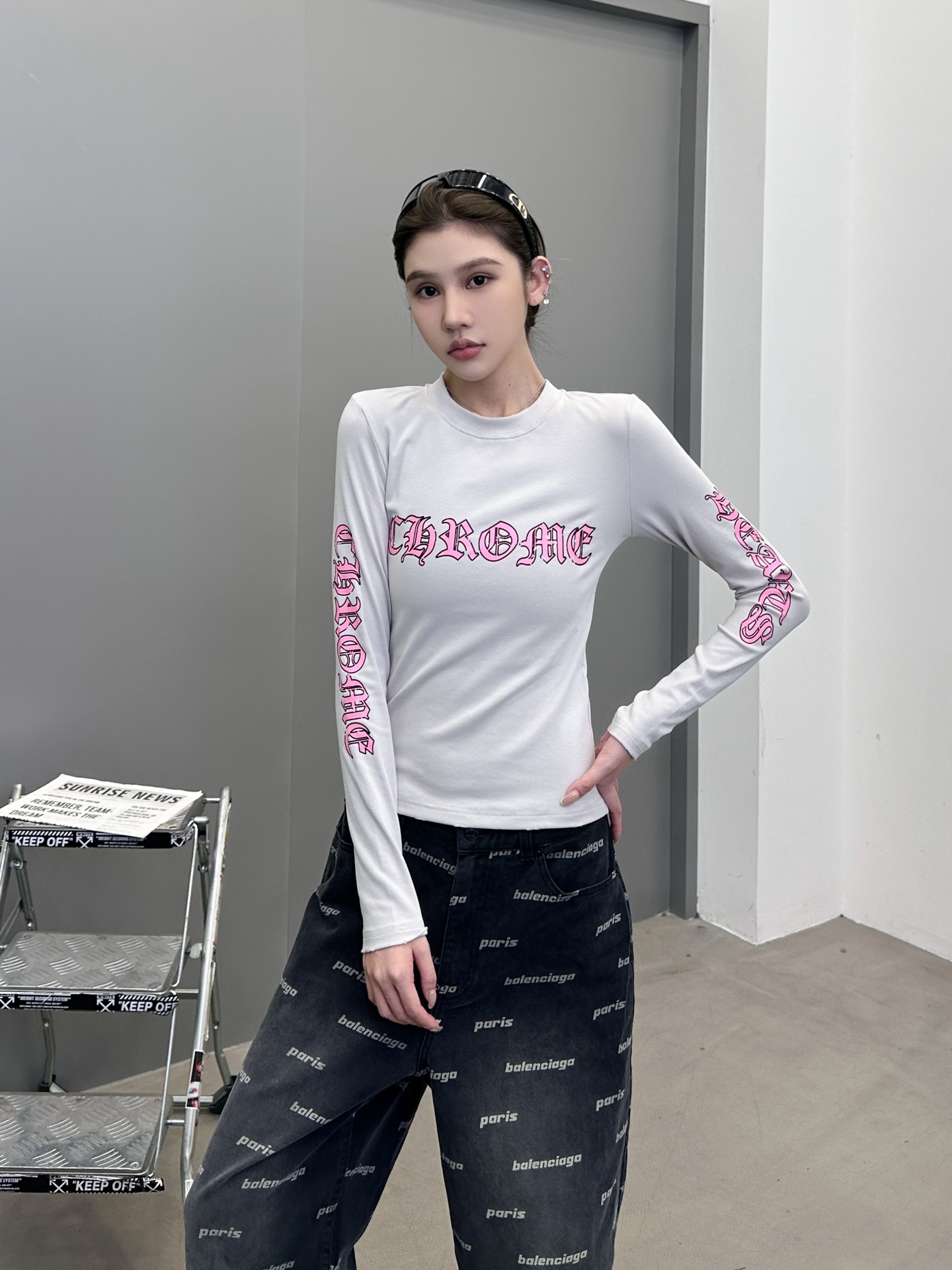 NO:486987,Croxin | New long-sleeved t, laundry washing water hanging grinding and white 4-point printing process, size sml, chrome hearts, alexander wang19860909克罗心 ｜ 新款长袖t,成衣洗水吊磨加白色4处印花工艺,尺码sml,,chrome hearts,alexander wang,Women's clothing