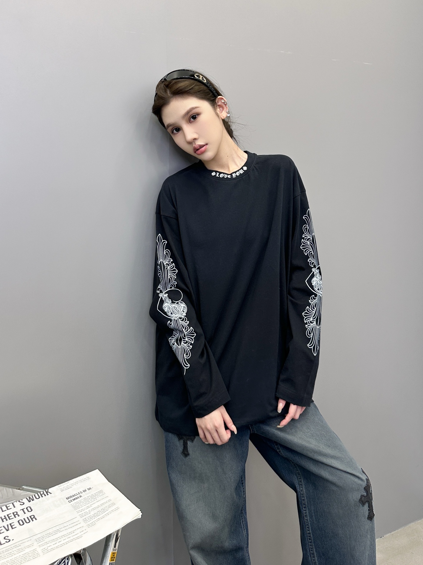 NO:487043,Croxin | New long-sleeved T, ready-to-wear washing water spray color hanging grinding plush 5-side printing technology, same style for men and women, size sml, chrome hearts, alexander wang19860909克罗心 ｜ 新款长袖t,成衣洗水喷色吊磨加成衣5处印花工艺,男女同款,尺码sml,,chrome hearts,alexander wang,Women's clothing