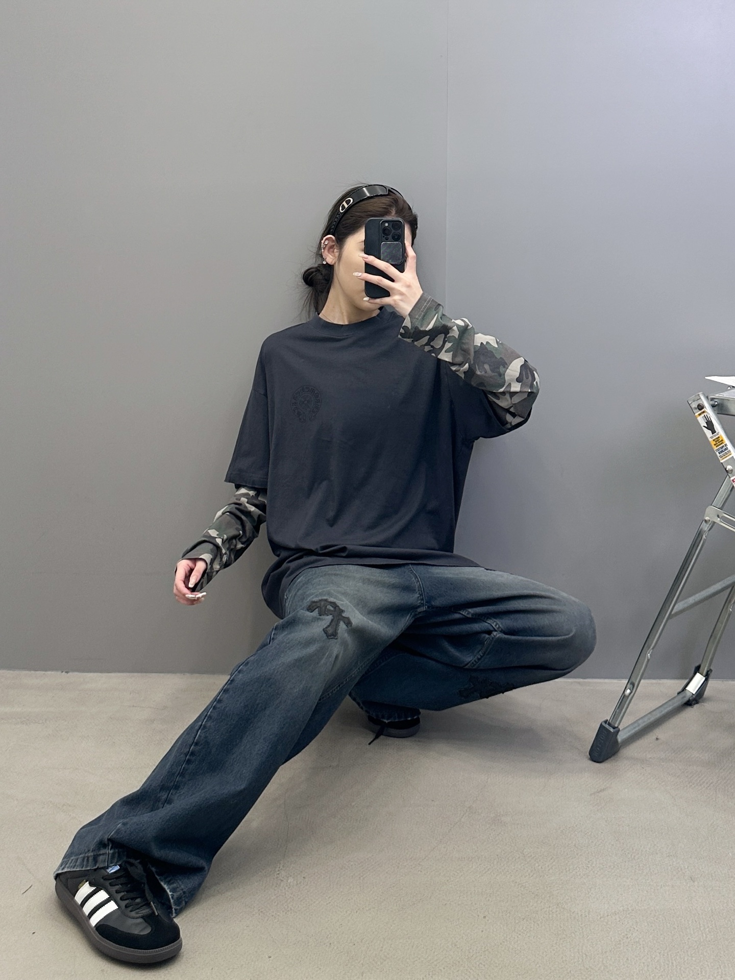 NO:489437,Croxin | New long-sleeved base, ready-to-wear washing water stir-fried printing process plus grey cloth camouflage printing, fake two-piece workmanship, same style for men and women, size sml, chrome hearts, alexander wang19860909克罗心 ｜ 新款长袖打底,成衣洗水炒色印花工艺加坯布迷彩印花,假两件做工,男女同款,尺码sml,,chrome hearts,alexander wang,Women's clothing