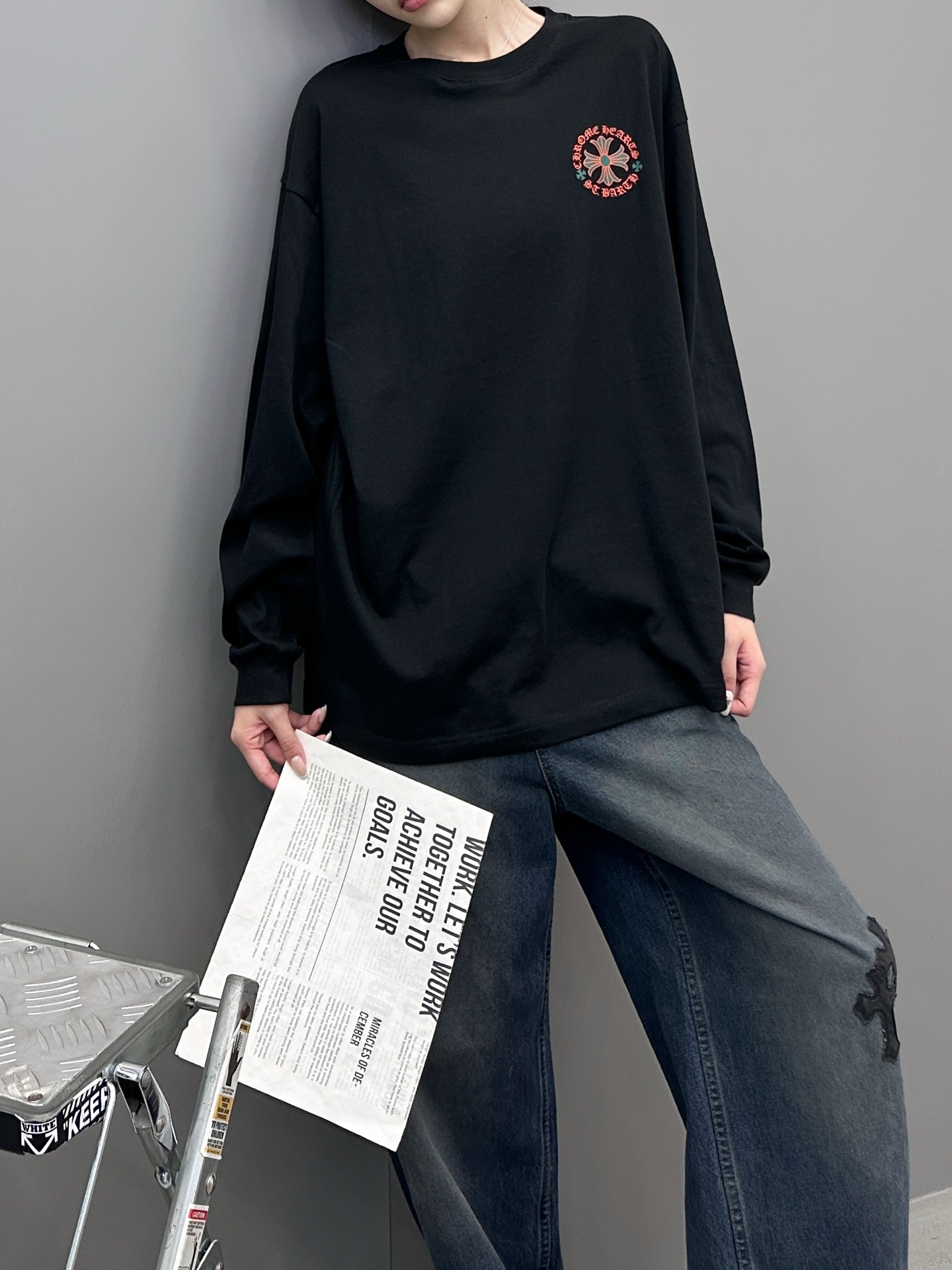 NO:502711,Croxin | New long-sleeved T, laundry washing water and multiple printing techniques, same style for men and women, size sml, chrome hearts, alexander wang19860909克罗心 ｜ 新款长袖t,成衣洗水加多处印花工艺,男女同款,尺码sml,,chrome hearts,alexander wang,Women's clothing