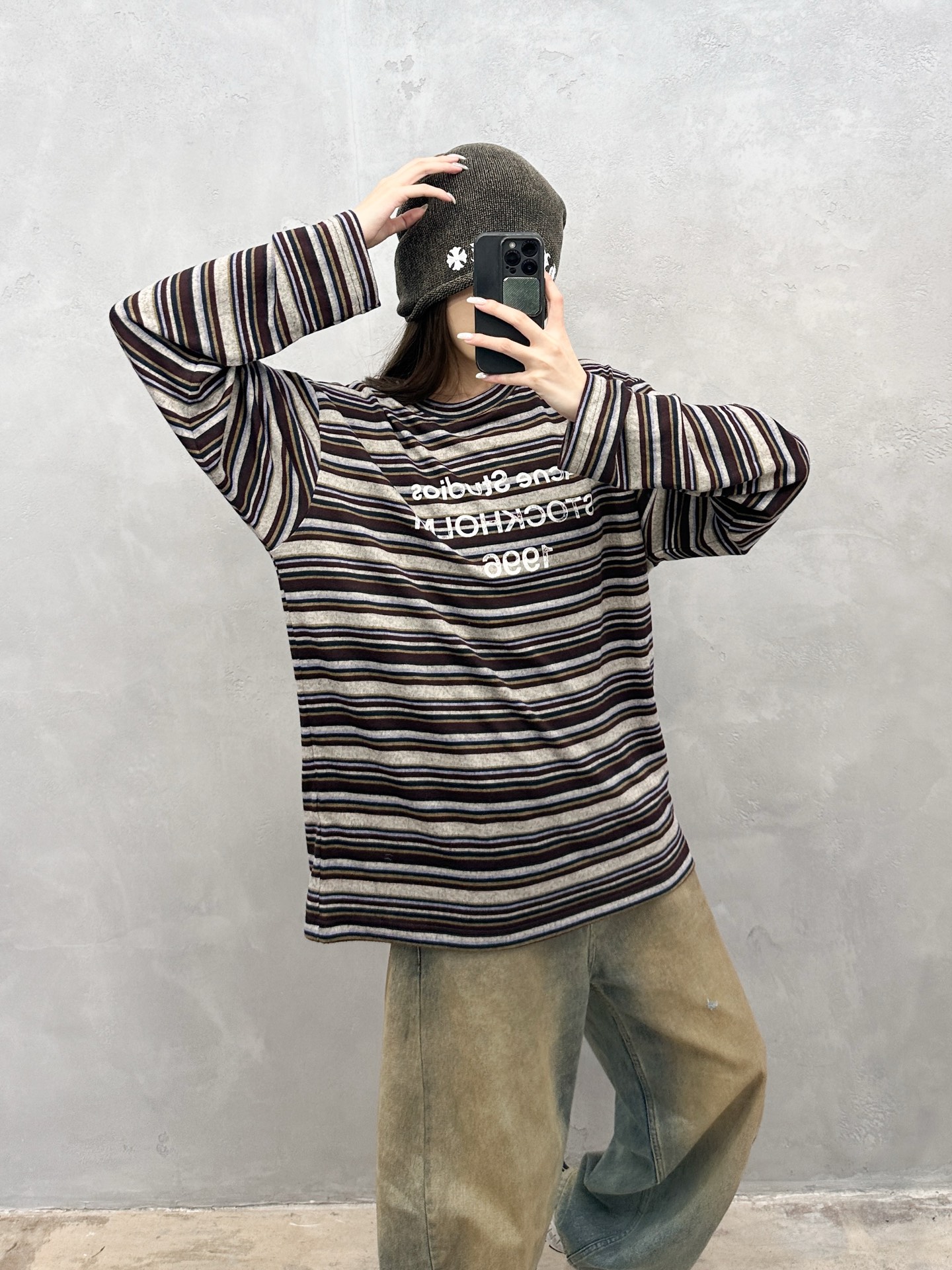 NO:566960,Acne | New long-sleeved t-shirt, ready-to-wear washed printing technology, special white striped woven fabric, same style for men and women, size sml,,acne studios,alexander wang19860909Acne ｜ 新款长袖t,成衣洗水印花工艺,特殊白色条纹织布面料,男女同款,尺码sml,,acne studios,alexander wang,Women's clothing
