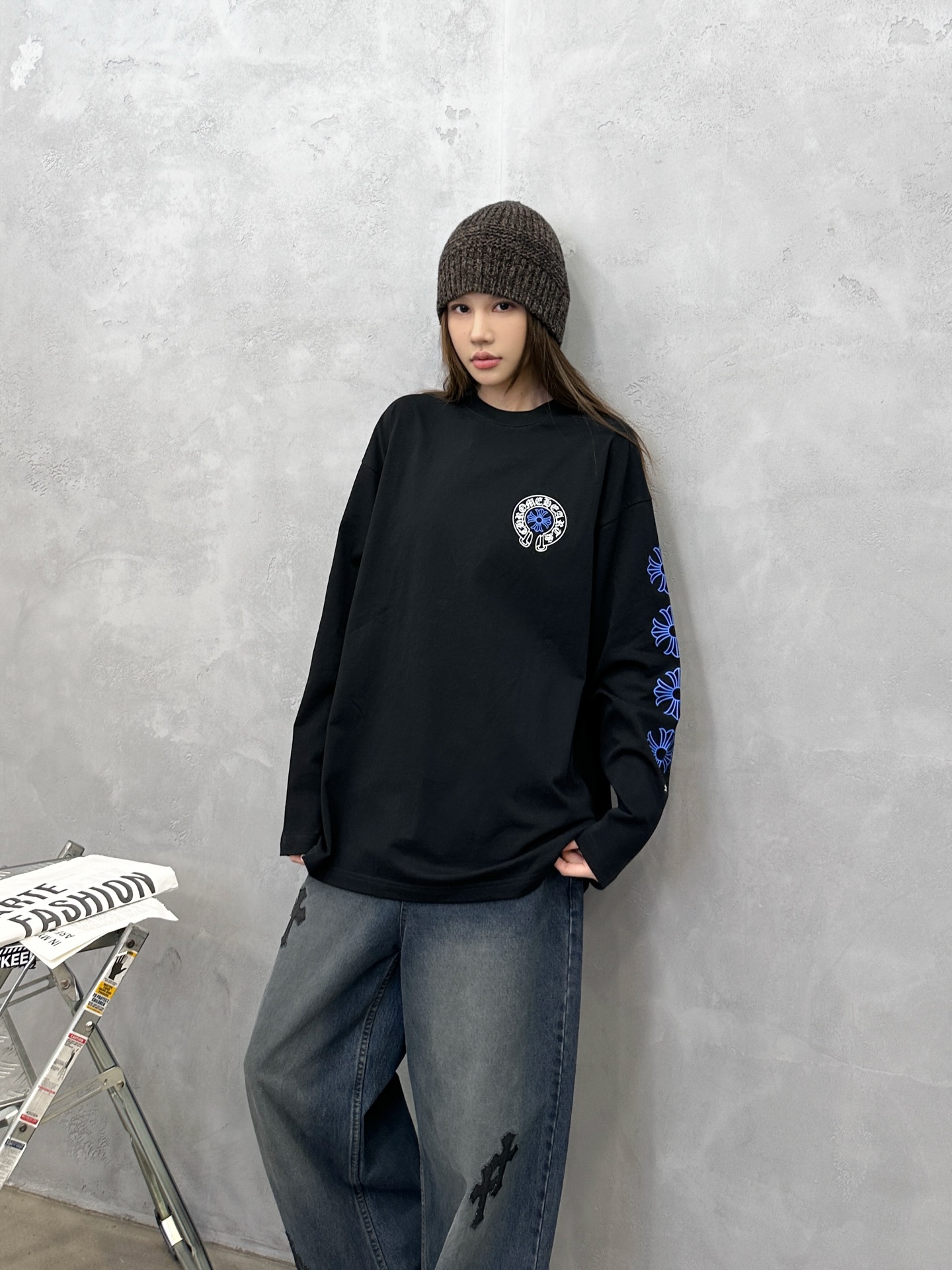 NO:576638,Chrome Hearts ｜ New long-sleeved t-shirt, ready-made garments washed with 5 printing techniques, same style for men and women, size sml,, chrome hearts, alexander wang19860909克罗心 ｜ 新款长袖t,成衣洗水加5处印花工艺,男女同款,尺码sml,,chrome hearts,alexander wang,Women's clothing