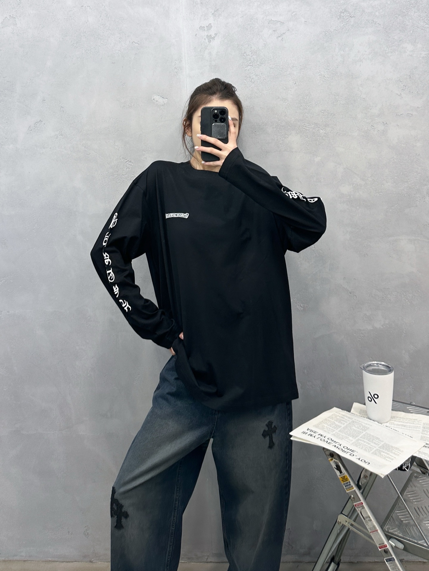 NO:588506,Chrome Hearts | New long-sleeved t-shirt, washed with 4 embroidery techniques, same style for men and women, size sml,, chrome hearts, alexander wang19860909克罗心 ｜ 新款长袖t,成衣洗水加4处刺绣工艺,男女同款,尺码sml,,chrome hearts,alexander wang,Women's clothing