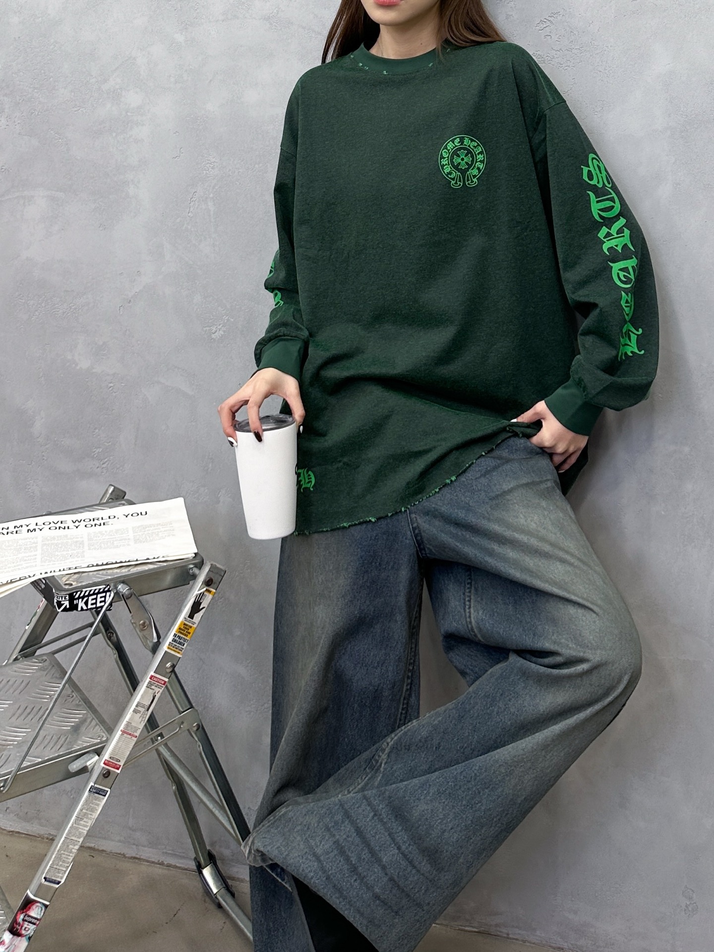 NO:591405,Chrome Hearts ｜ New long-sleeved T-shirt, ready-to-wear washed and sanded with 5 printings, special colored cotton fabric, same style for men and women, size sml,, chrome hearts, alexander wang19860909克罗心 ｜ 新款长袖t,成衣洗水吊磨工艺加5处印花,特殊彩棉面料,男女同款,尺码sml,,chrome hearts,alexander wang,Women's clothing