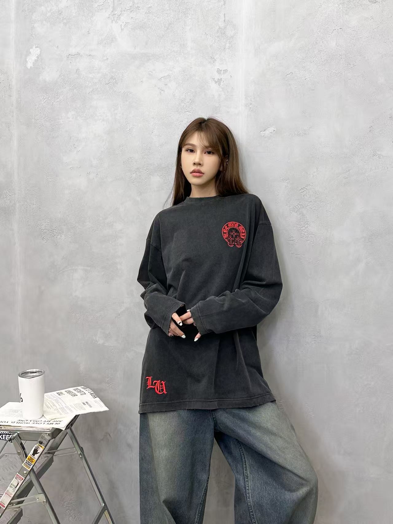 NO:650260,Chrome Hearts ｜ New long-sleeved t-shirt, ready-to-wear washed and fried hanging sanding process plus flat embroidery and patch embroidery overlay, same style for men and women, size sml,, chrome hearts, alexander wang19860909克罗心 ｜ 新款长袖t,成衣洗水炒色吊磨工艺加平绣贴布绣叠加,男女同款,尺码sml,,chrome hearts,alexander wang,Women's clothing