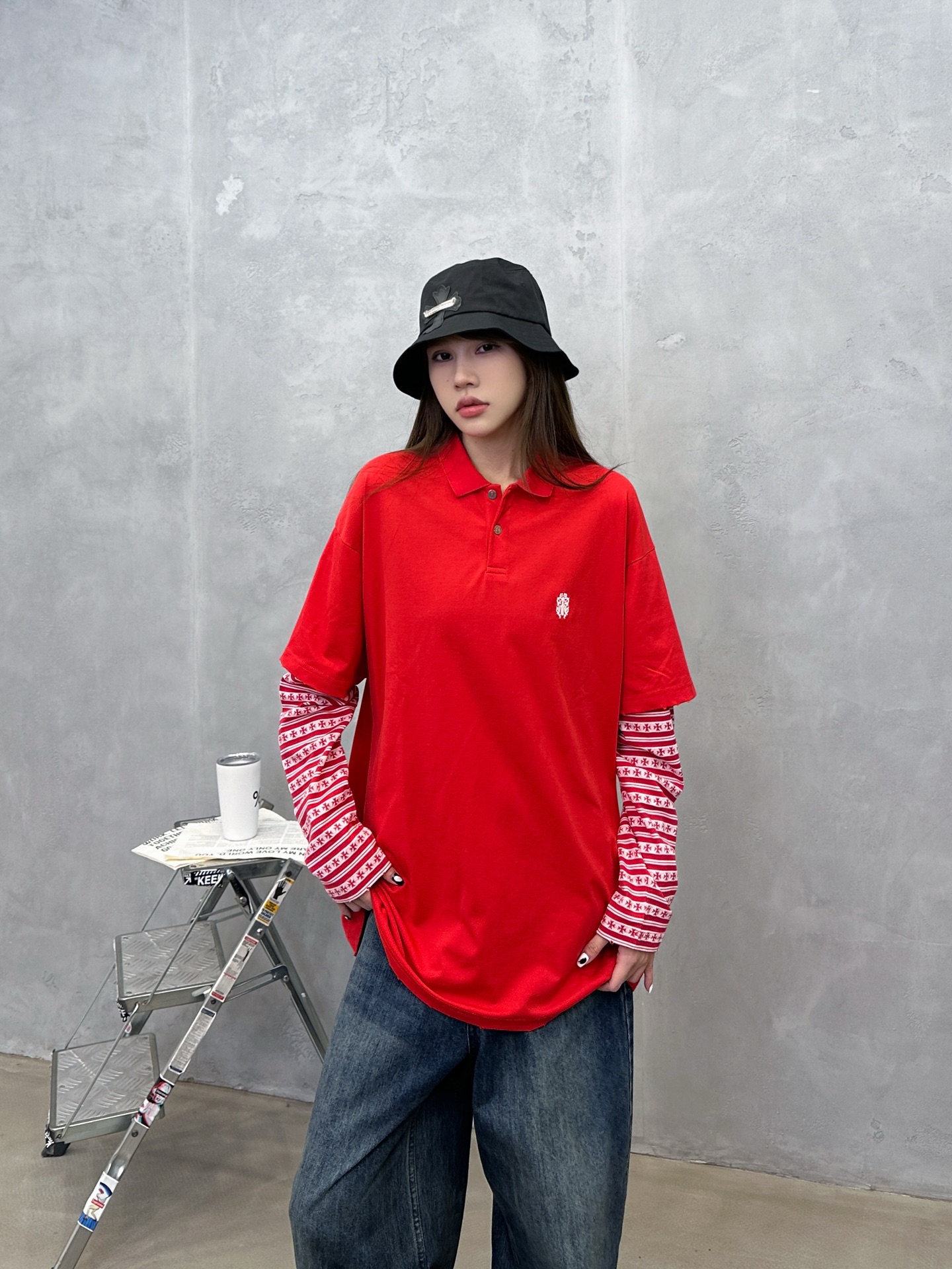 NO:650265,Chrome Hearts ｜ New long-sleeved polo, garment washing and hanging technology, classic embroidery logo, brand jacquard fabric splicing fake two-piece style, same style for men and women, size sml,, chrome hearts, alexander wang19860909克罗心 ｜ 新款长袖polo,成衣洗水吊磨工艺,经典刺绣标,品牌提花面料拼接假两件款式,男女同款,尺码sml,,chrome hearts,alexander wang,Women's clothing