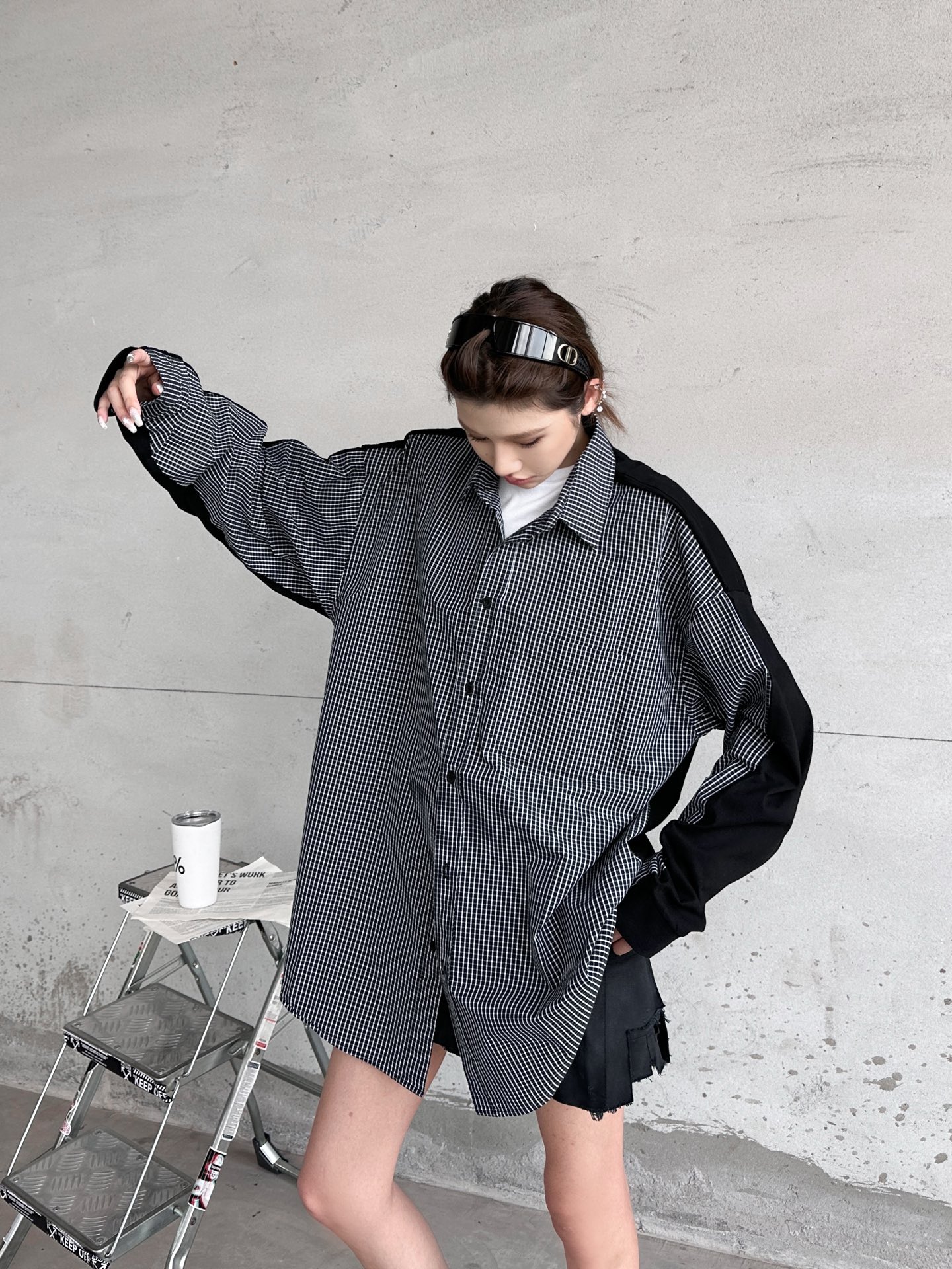 NO:651321,Paris | New style patchwork shirt, ready-to-wear washed and milled printing process, needle woven front and back splicing work, same style for men and women, size sml,, alexander wang19860909巴黎 ｜ 新款拼接衬衣,成衣洗水吊磨印花工艺,针梭织前后拼接做工,男女同款,尺码sml,,alexander wang,Women's clothing